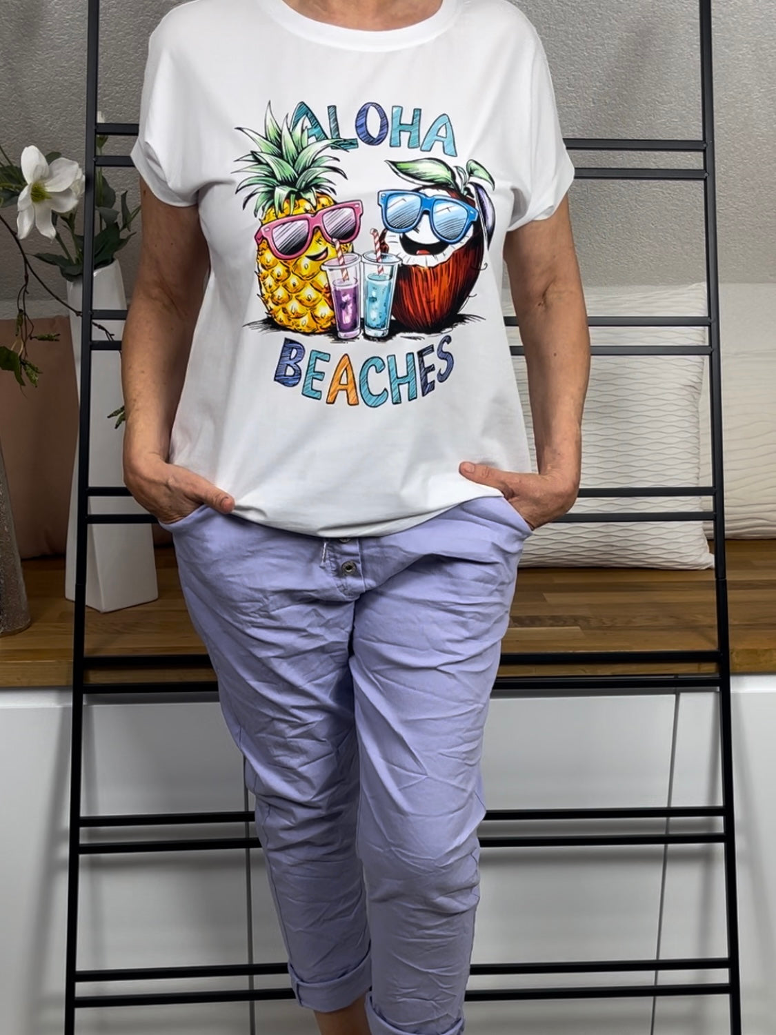 Damen T - Shirt „Aloha Beaches“ Einheitsgrösse Gr. 40 - 44/46