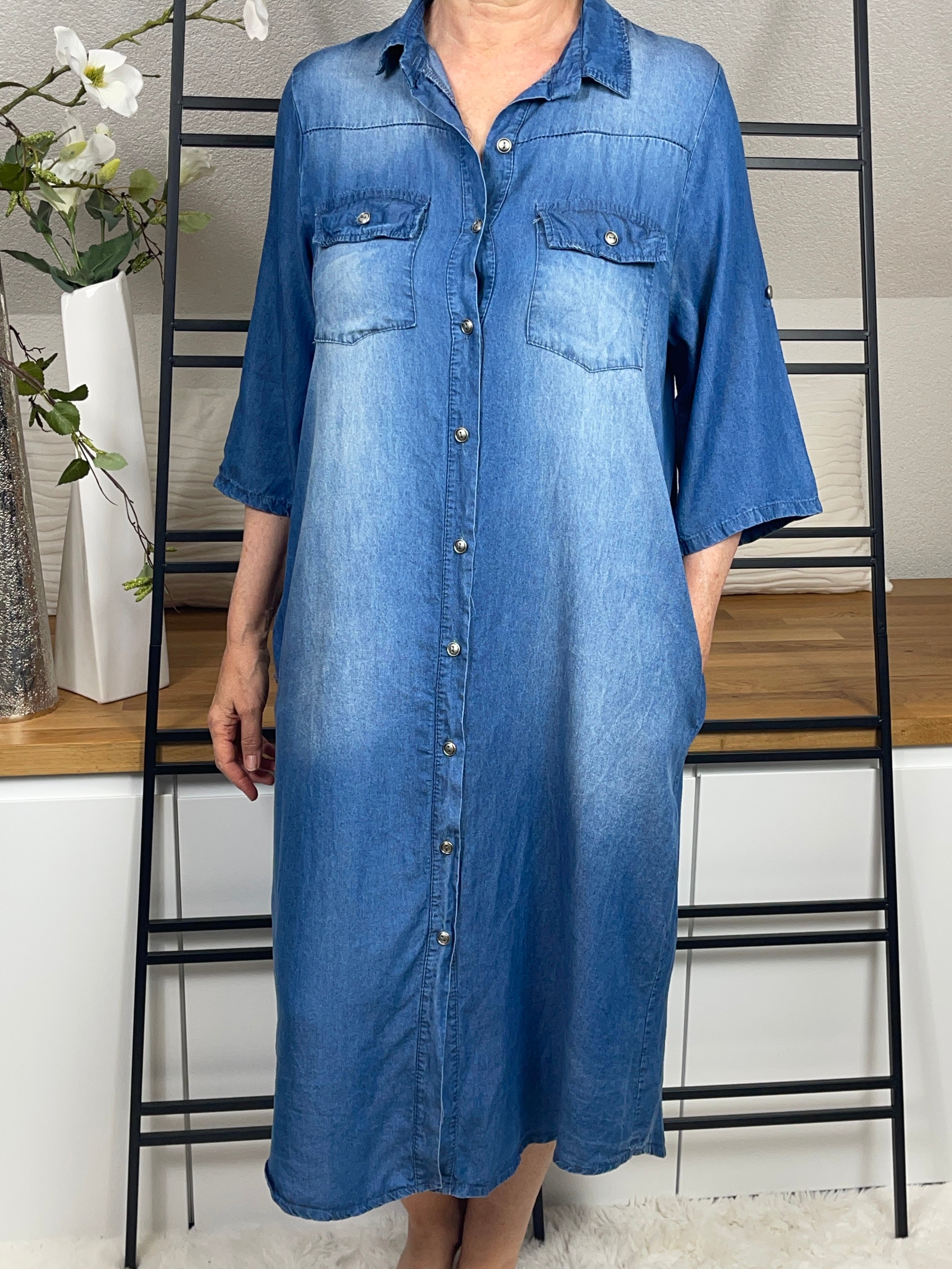 Damen Jeans - Kleid Einheitsgröße Gr. 38 - 44 in blau