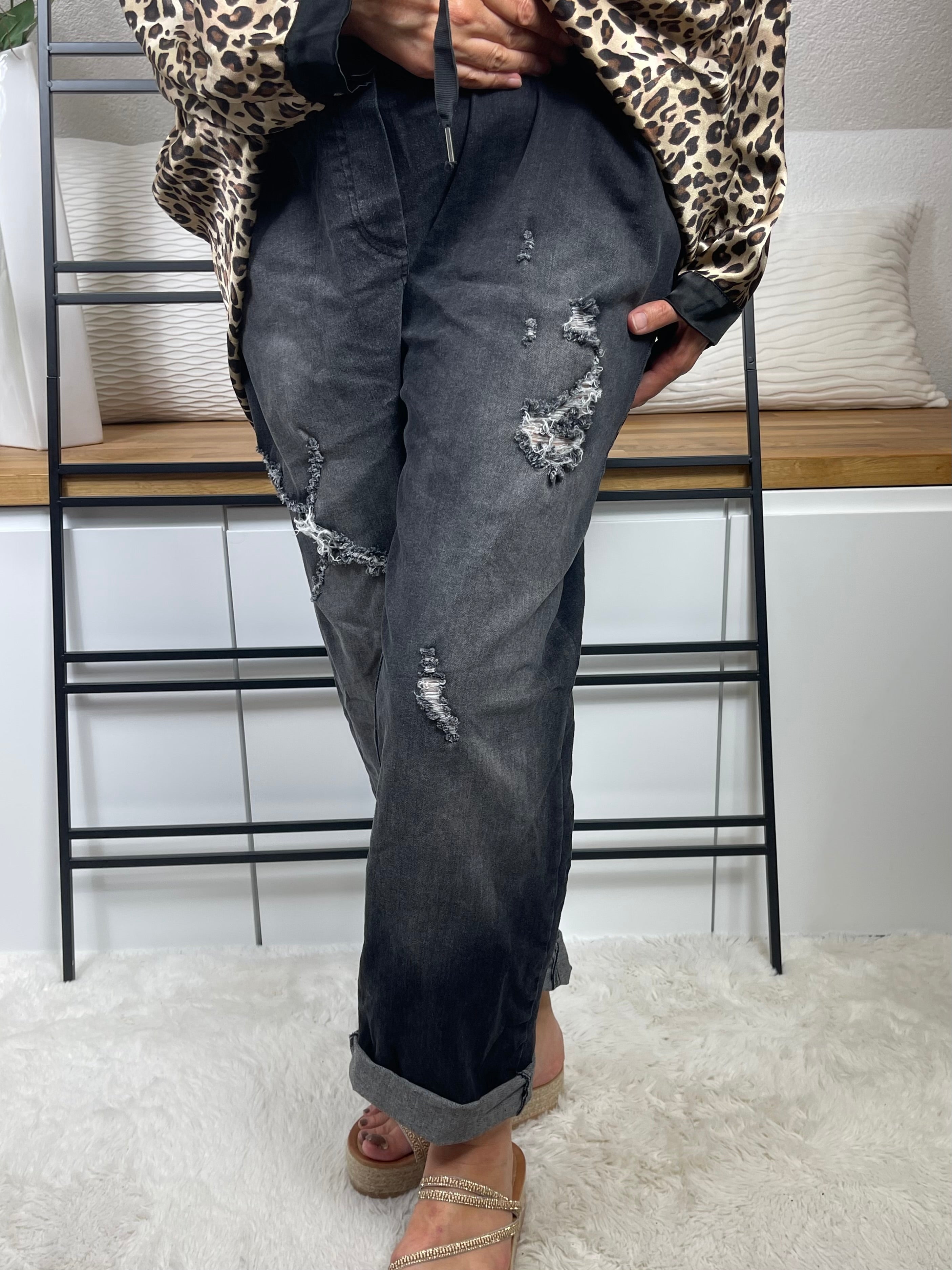 Damen - Jeans - Jogpant mit Patches Einheitsgröße Gr. 46 - 54 in schwarz