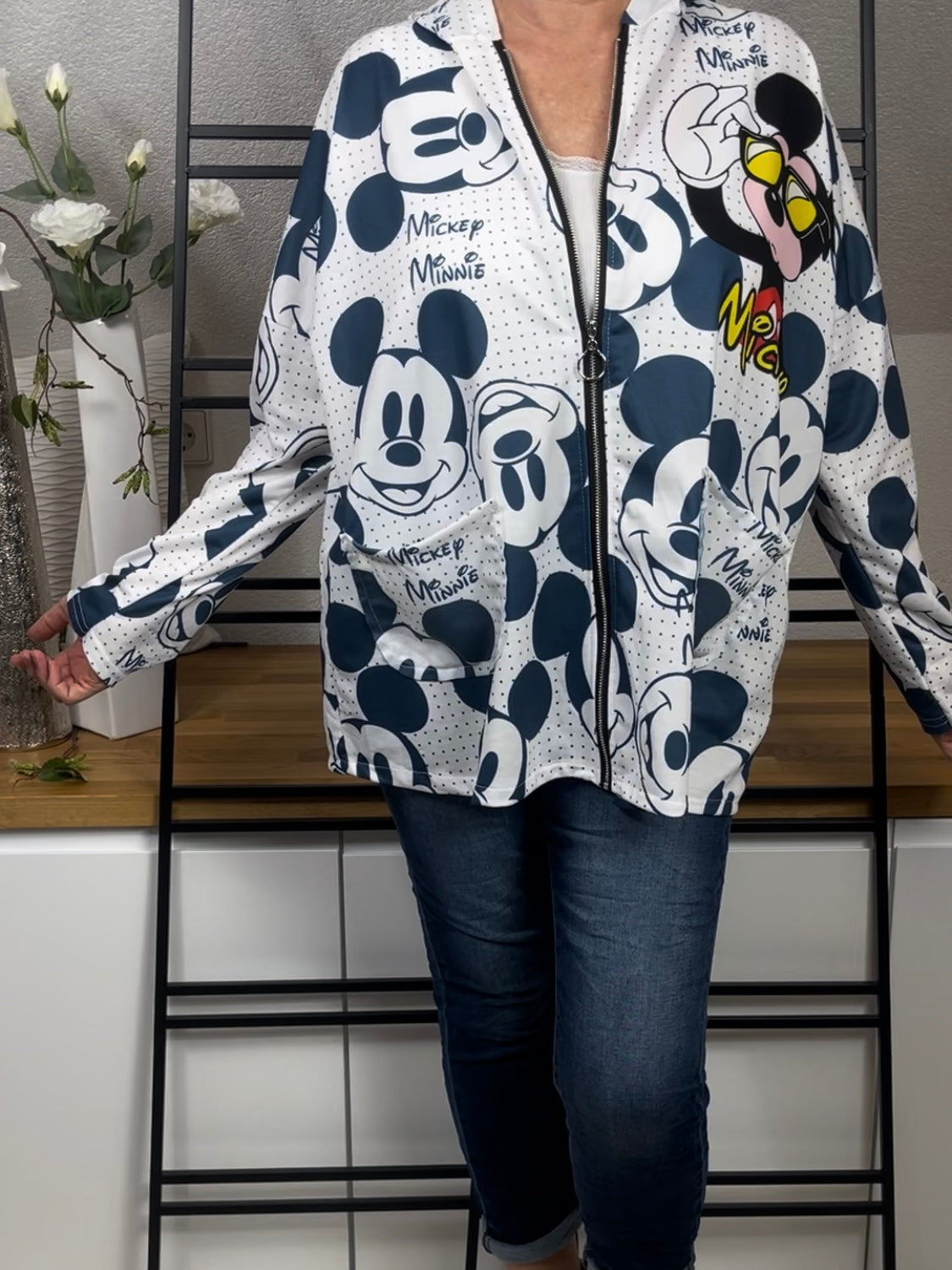 Edle leichte Damen Blusen - Jacke „Mickey“ mit Kapuze Einheitsgrösse Gr. 38 - 44 in 3 Varianten