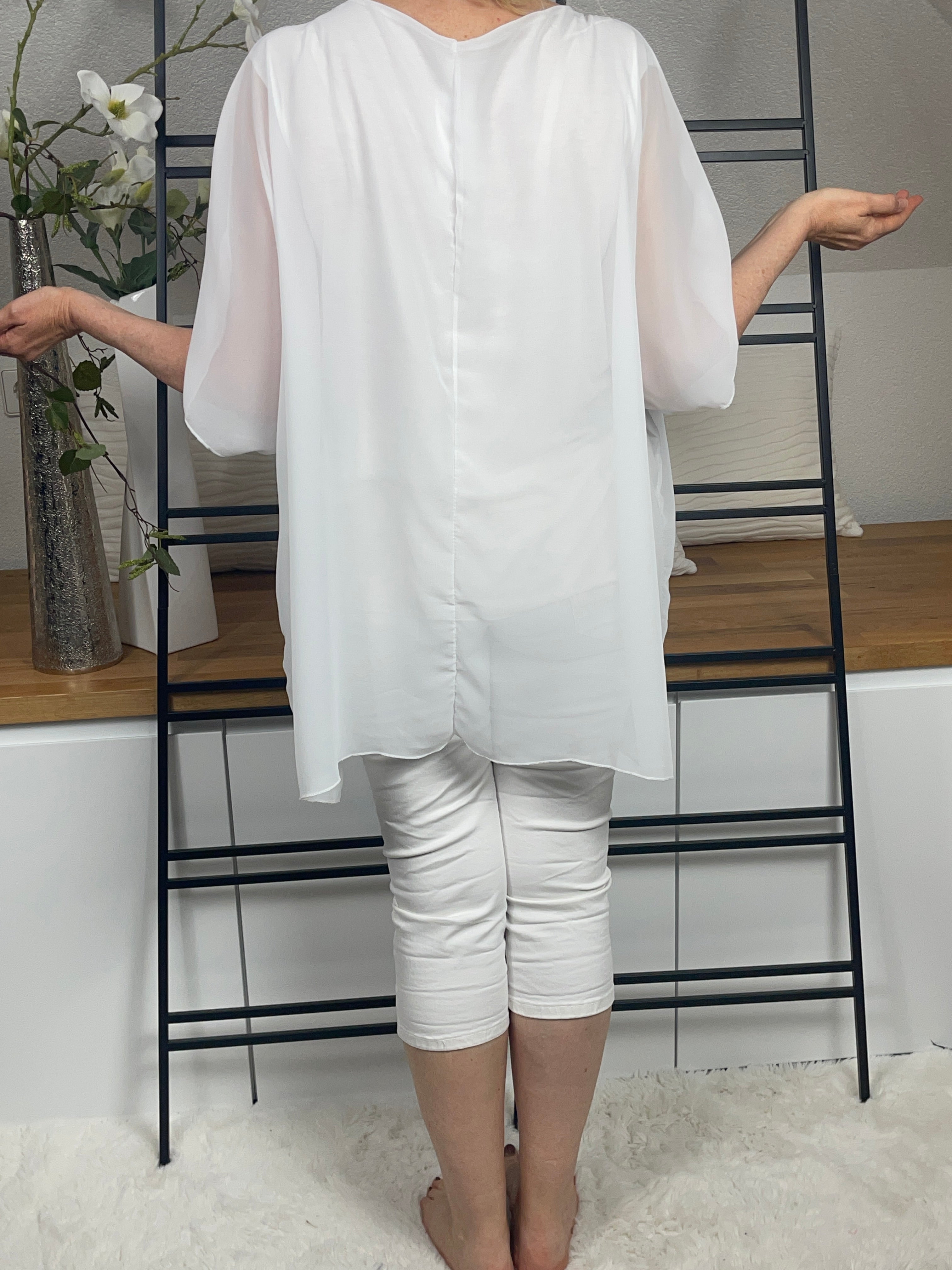 Damen - „Mickey“ Flattershirt Einheitsgrösse Gr. 38 - 48 in weiß - bunt