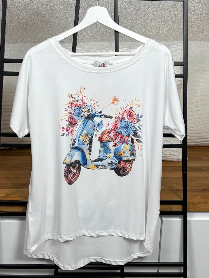 Damen - T - Shirt „Roller“ Einheitsgrösse Gr. 36 - 44 in weiß - bunt