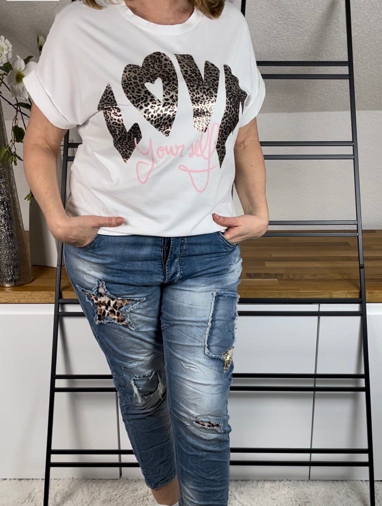 T - Shirt „Love yourself“ Einheitsgröße Gr. 38 - 42 in 6 Farben