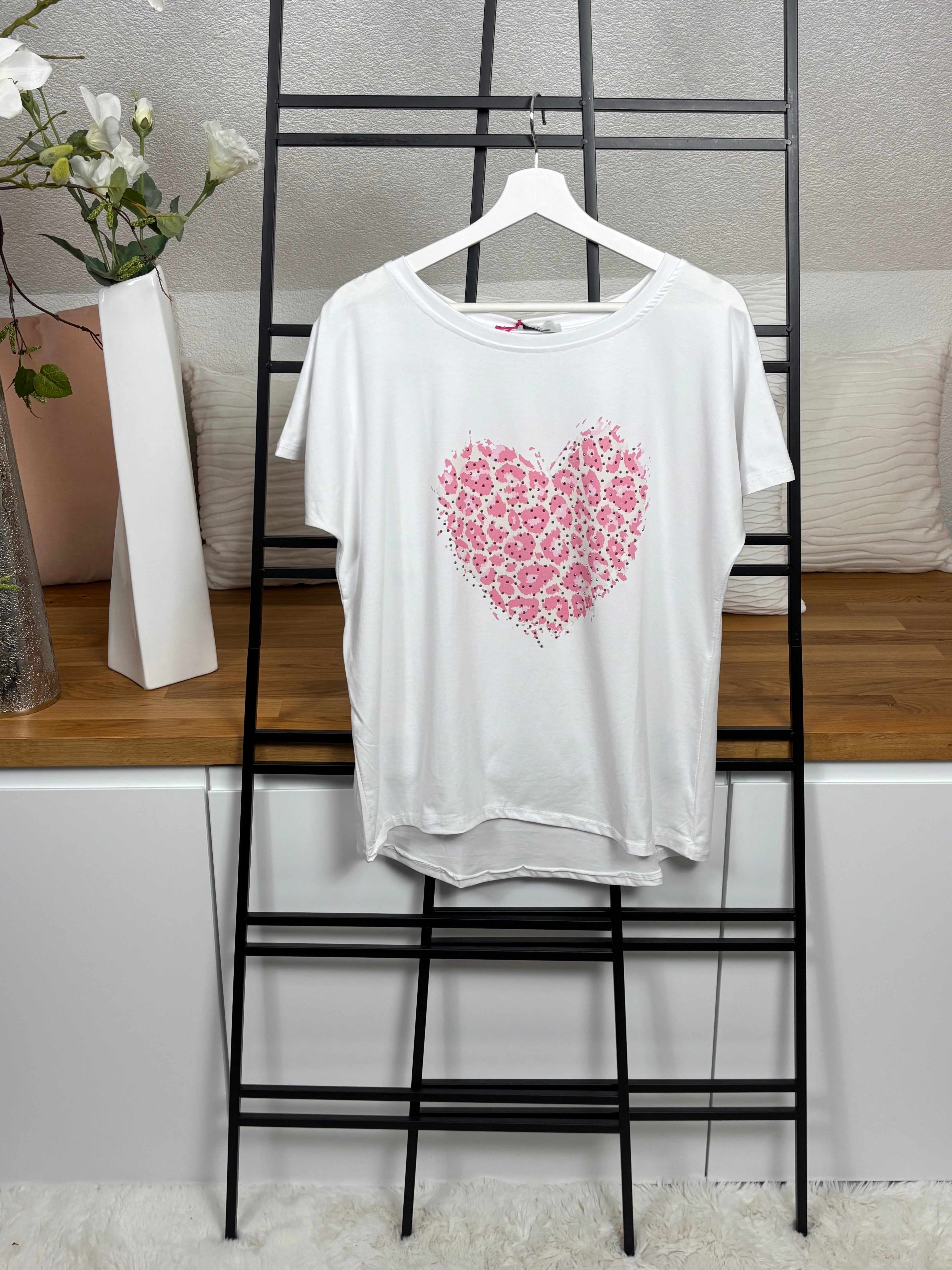 Damen - T - Shirt „Animal Herz“ Einheitsgrösse Gr. 36 - 44 in 2 Farben