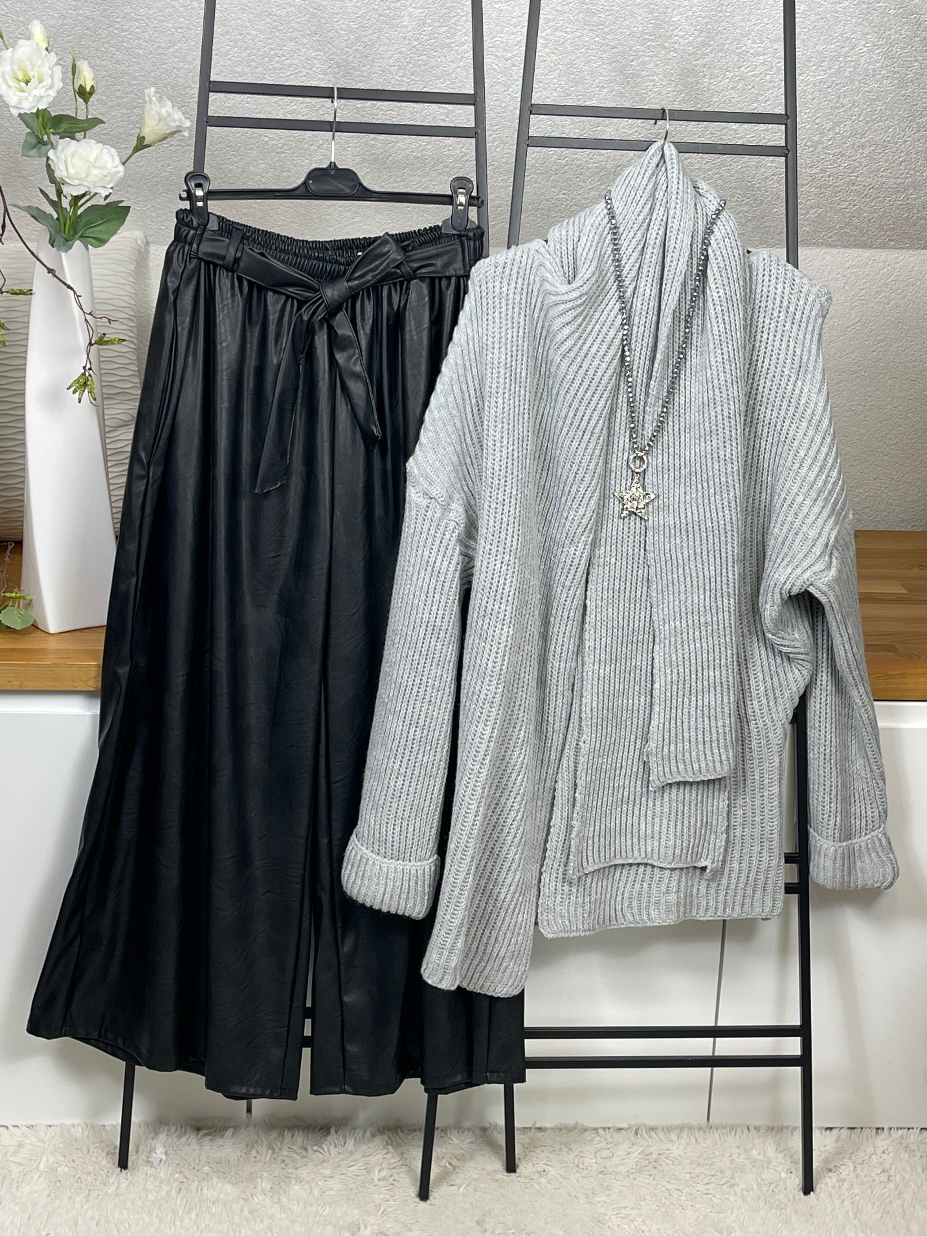 Elegante Damen Jogpant mit Gürtel „Kunstleder“ Gr. 44 -52 in 4 Farben