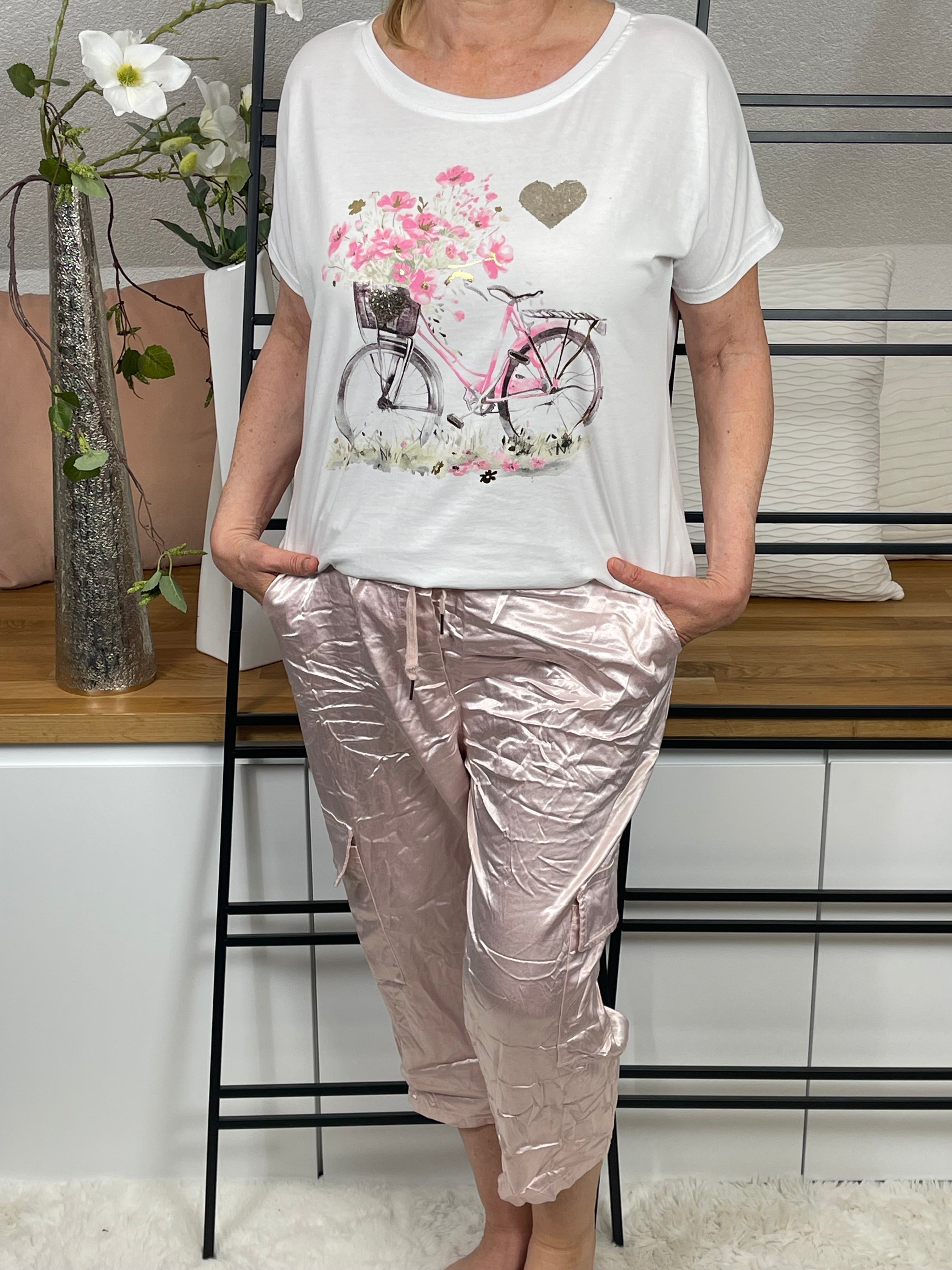 Damen - T - Shirt „Fahrrad“ Einheitsgrösse Gr. 36 - 44 in weiß - bunt