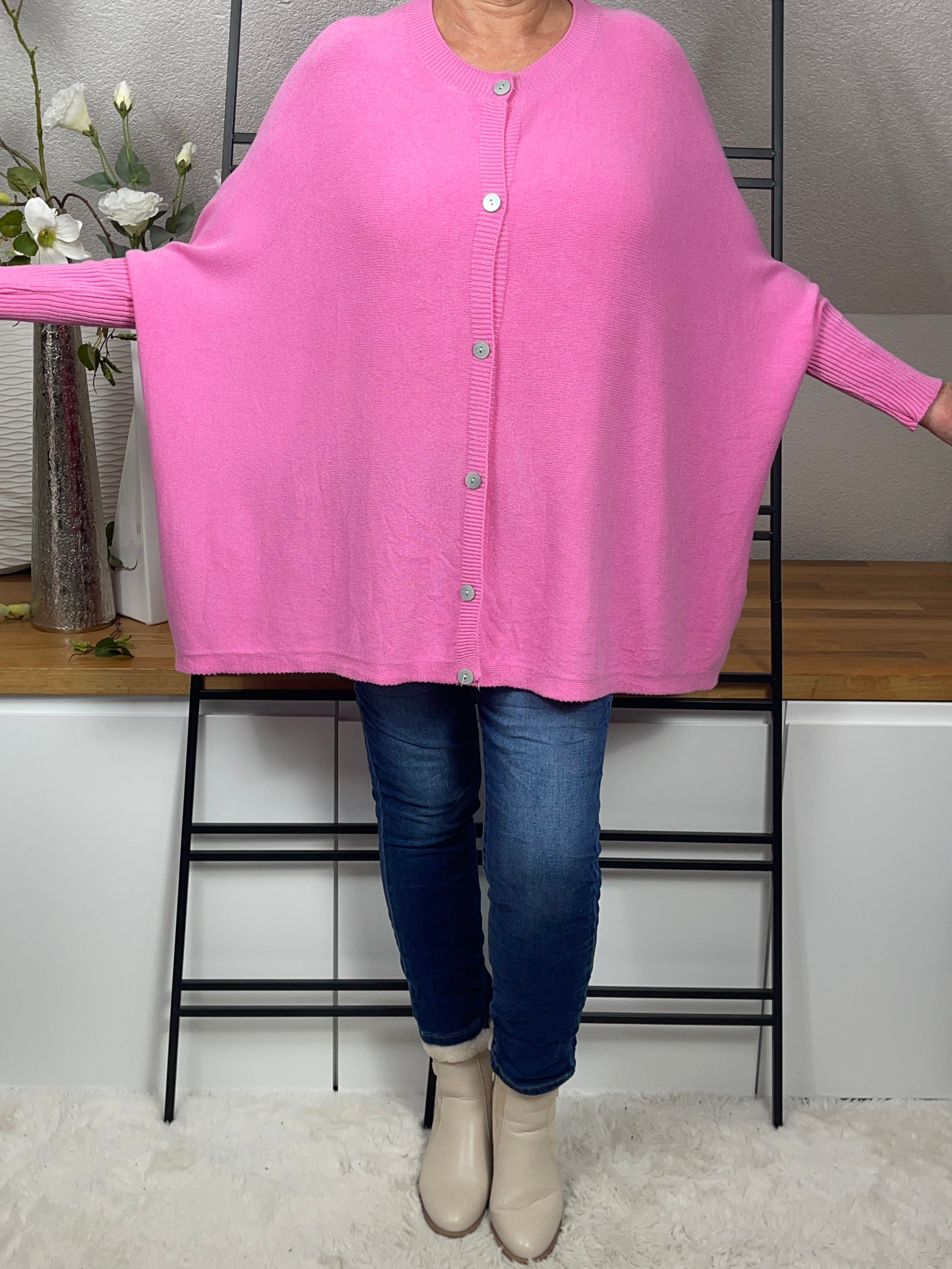 Damen Poncho Strickjacke Einheitsgrösse Gr. 38 - 48 in 2 Farben
