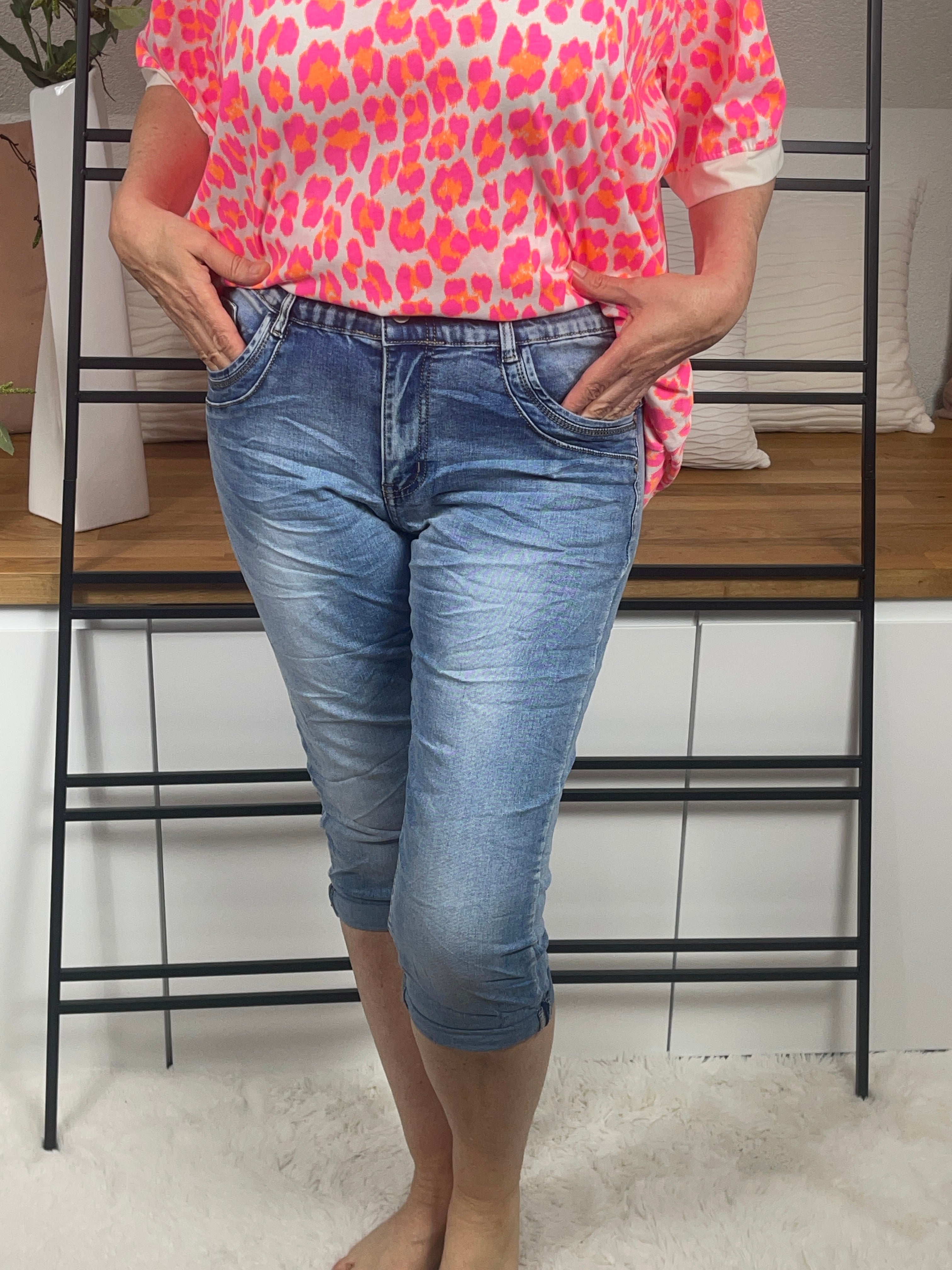 Damen 3/4 Jeans „Superstretch“ mit dehnbarem Bund Gr. 38 - 48 in blau