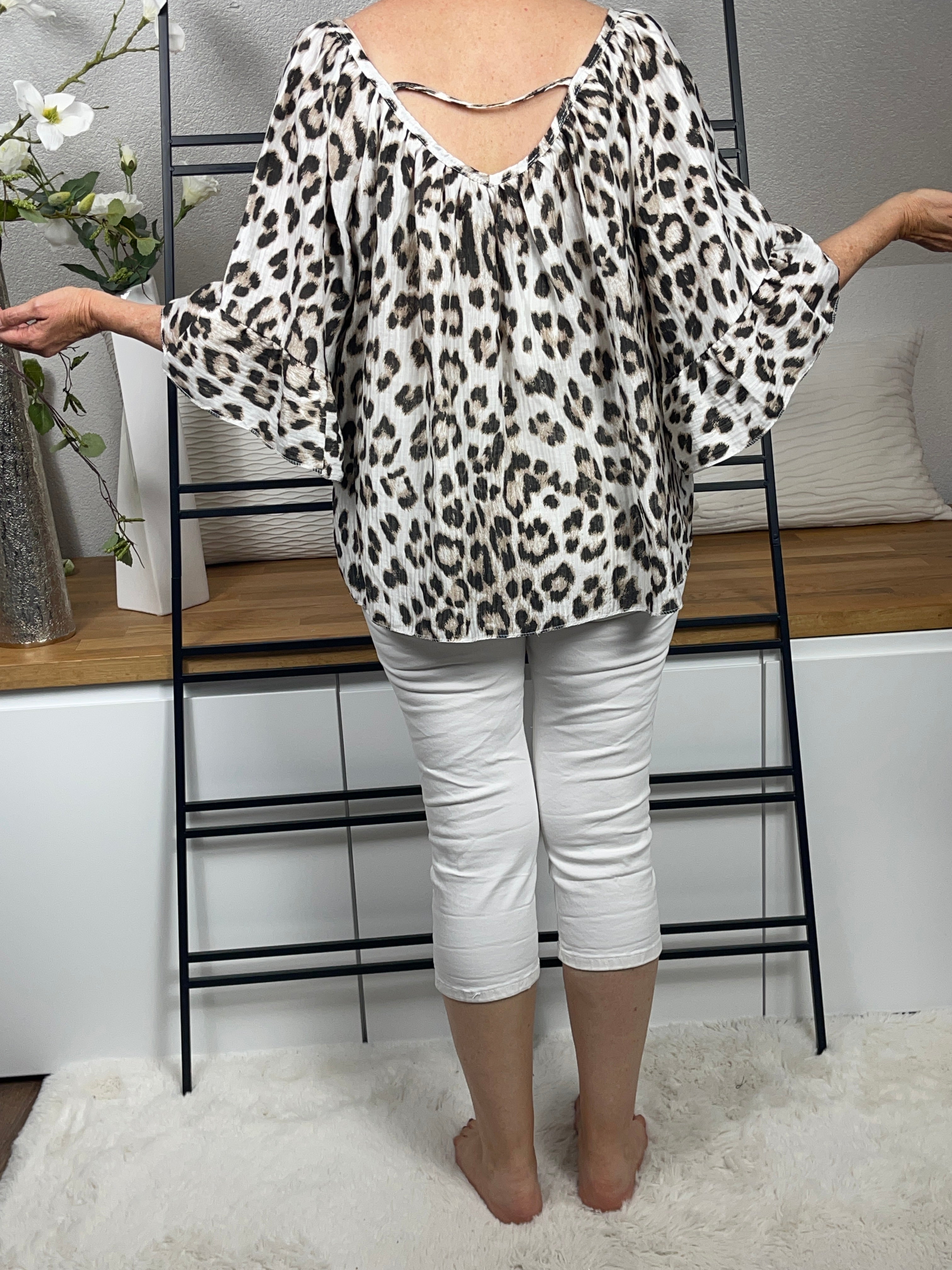 Damen Tunika mit „Animal Print“ Einheitsgrösse Gr. 38 - 44 in weiß - braun
