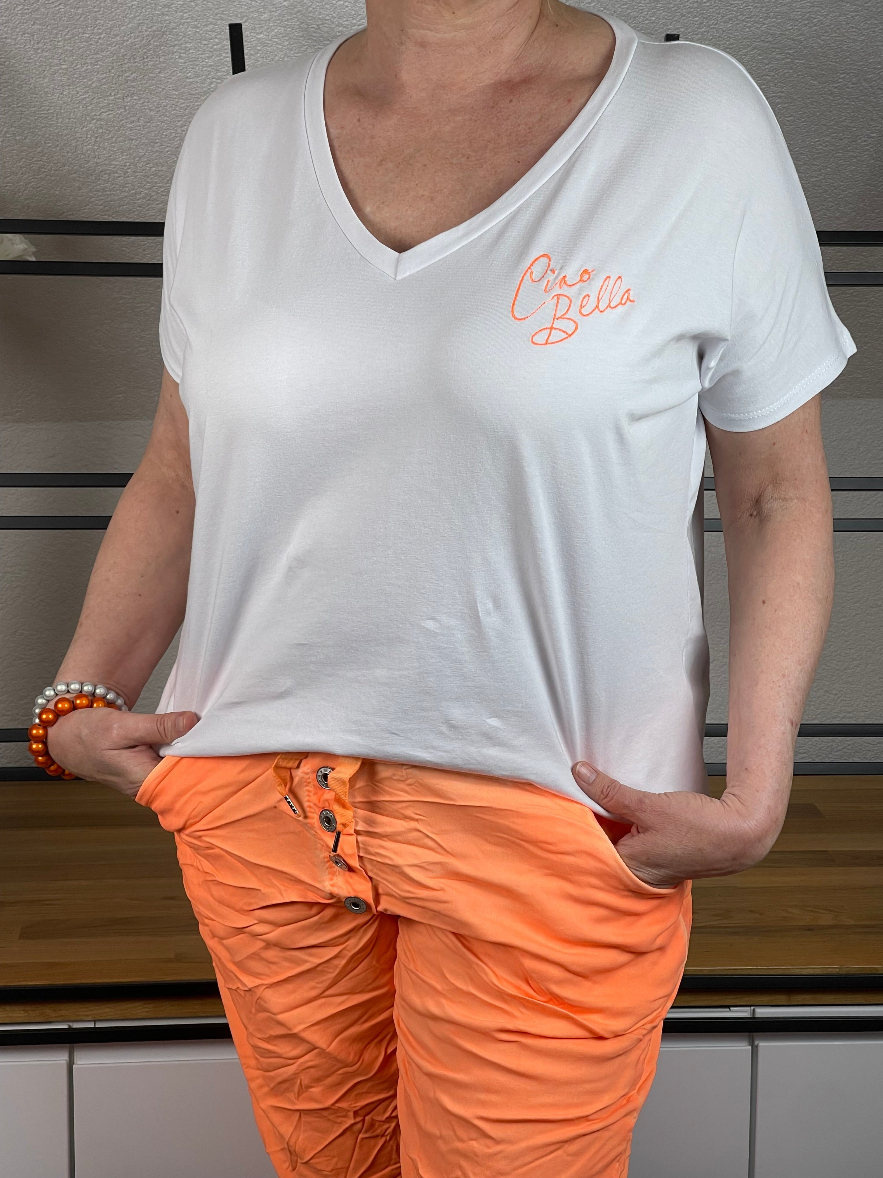 !!!!KEINE RETOURE MÖGLICH!!!!
T - Shirt „Ciao Bella“ Einheitsgrösse Gr. 36 - 42/44 in 4 Farben