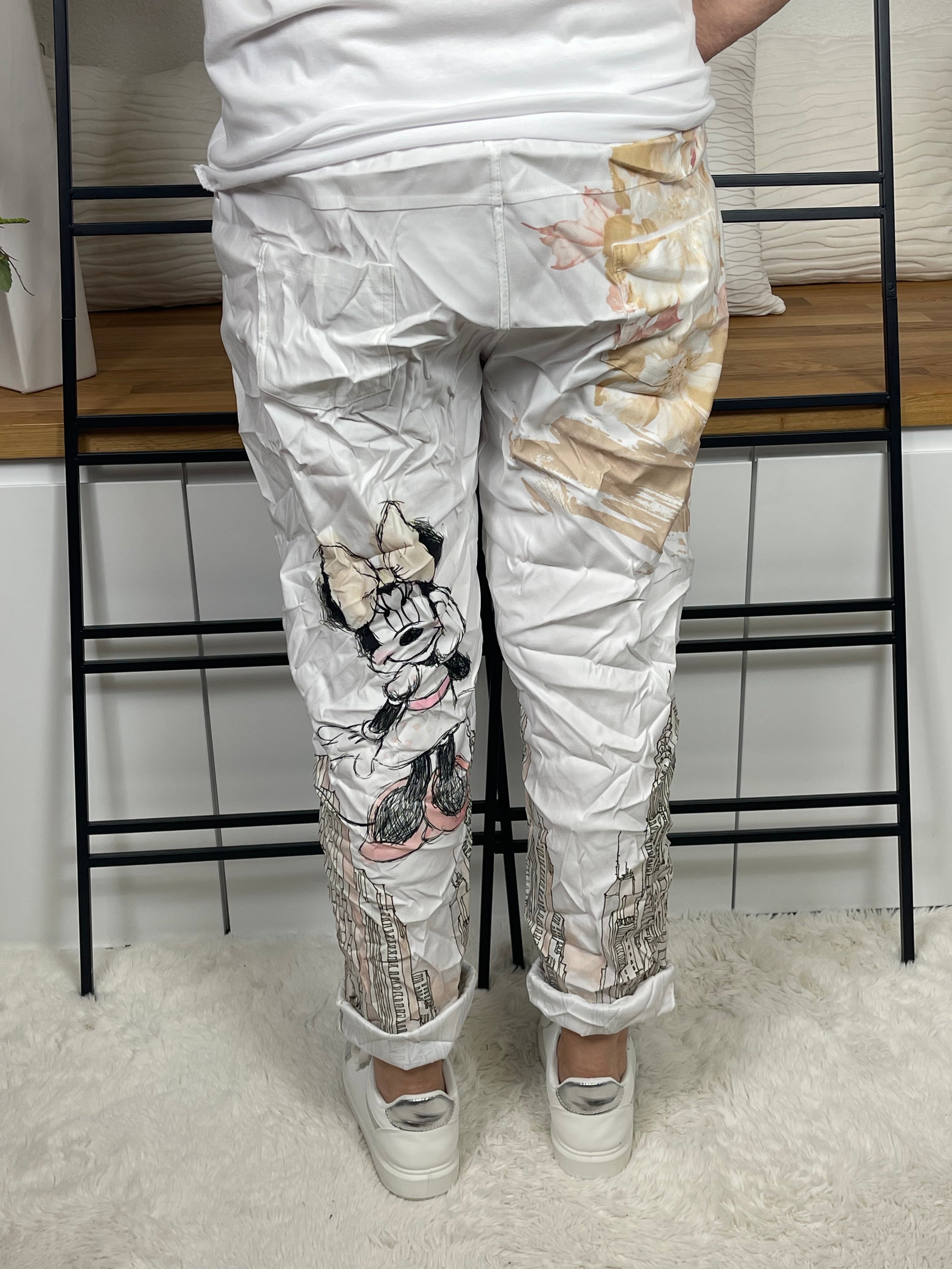 Damen - Jogpant „Mickey Mouse“ mit Glitzereffekt Einheitsgröße Gr. 42 - 48 in weiß - beige