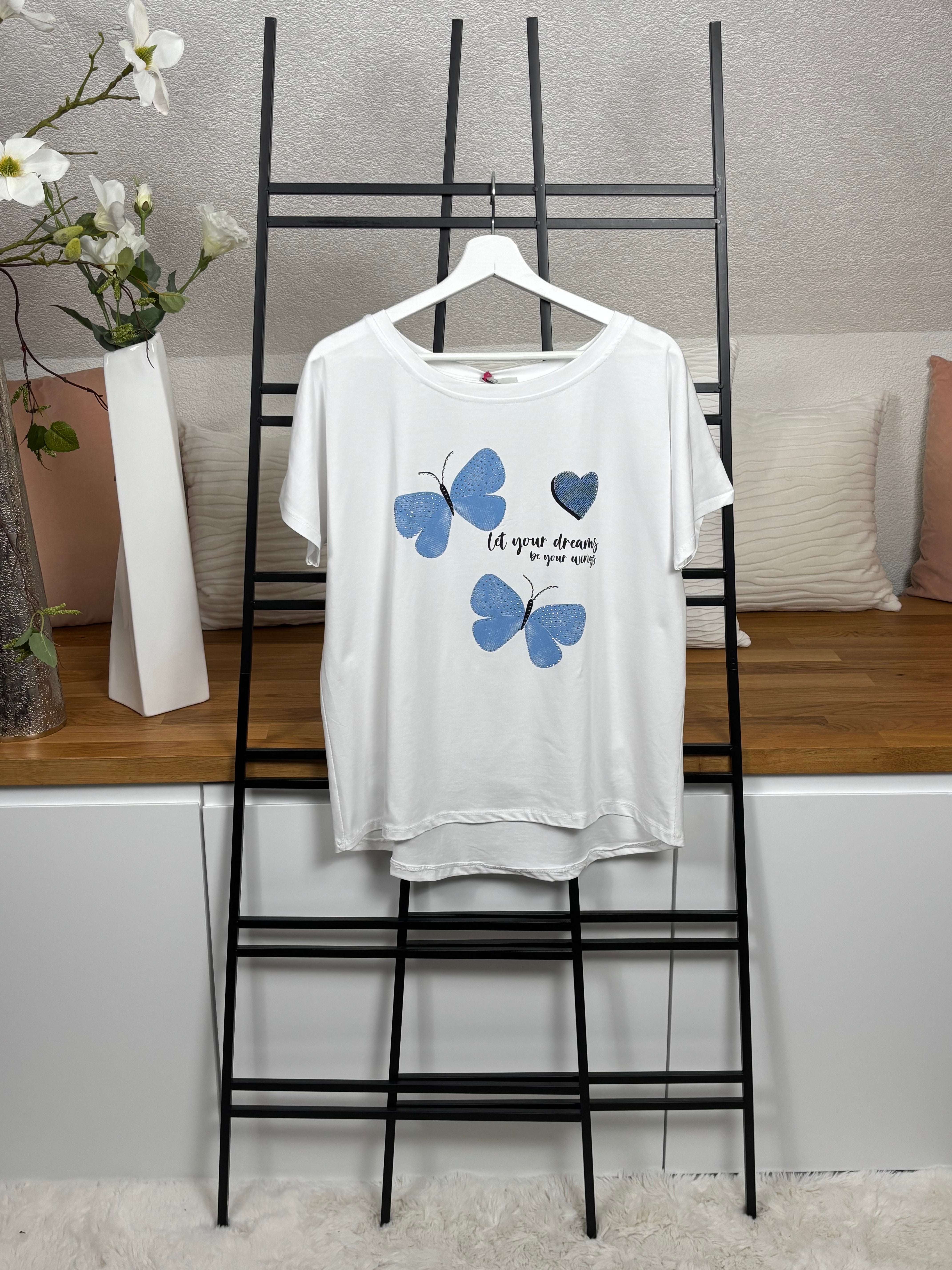 Damen- T - Shirt „Schmetterling“ Einheitsgrösse Gr. 36 - 44 in 3 Farben