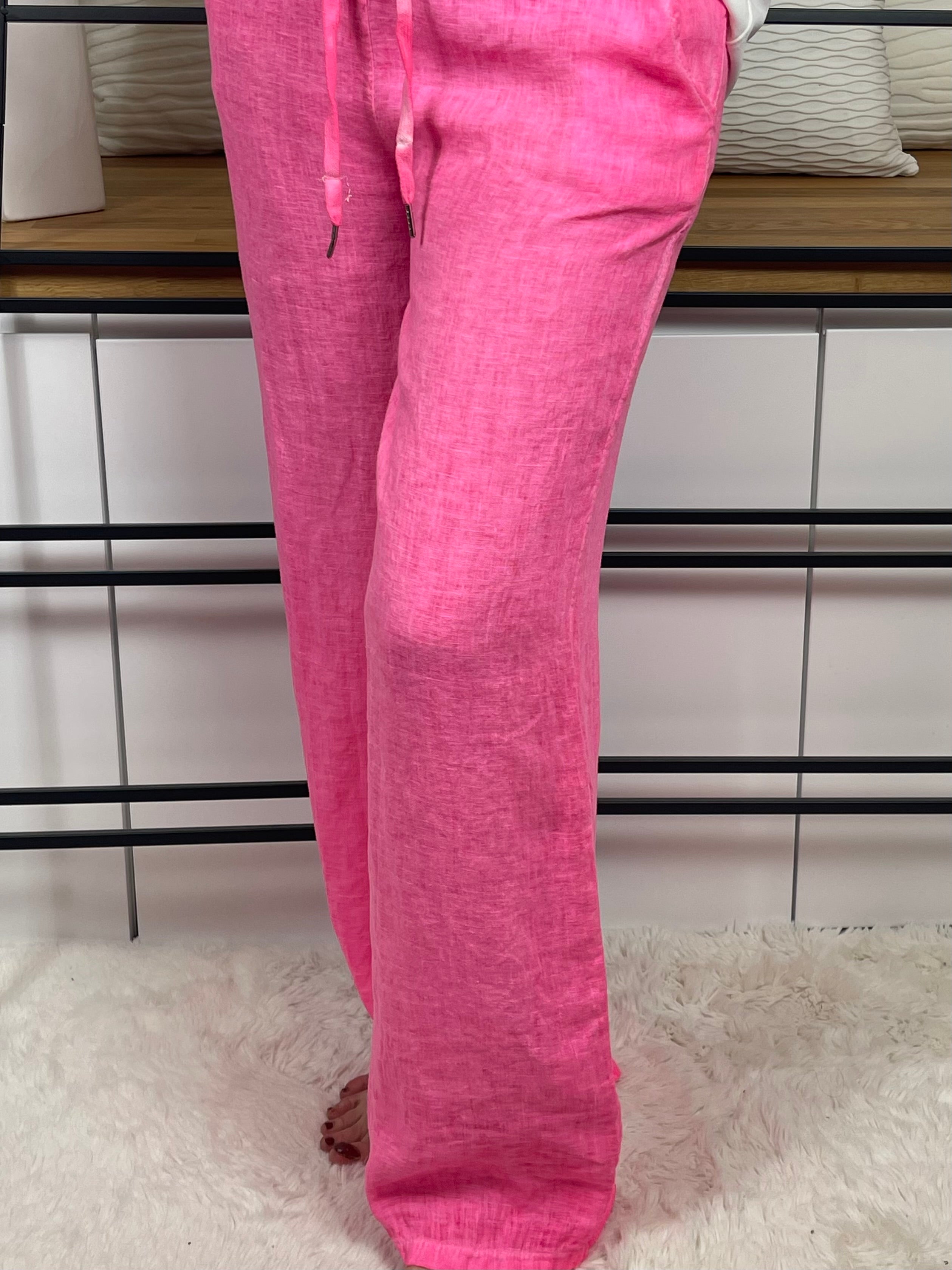 !!!!KEINE RETOURE MÖGLICH!!!! Damen - Marlene Leinenhose Einheitsgrösse Gr. 36 - 40 in pink