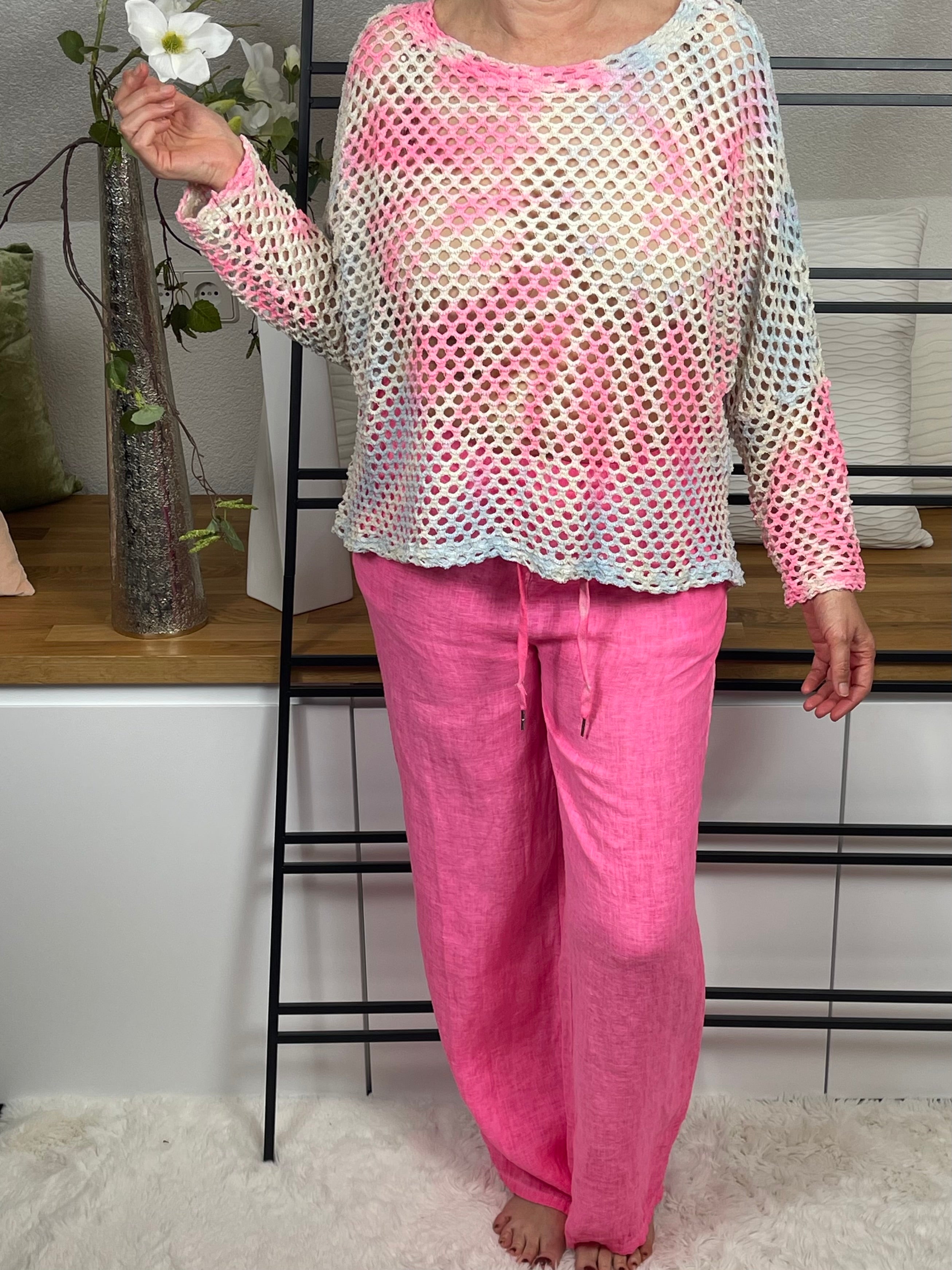 !!!!KEINE RETOURE MÖGLICH!!!! Damen - Marlene Leinenhose Einheitsgrösse Gr. 36 - 40 in pink