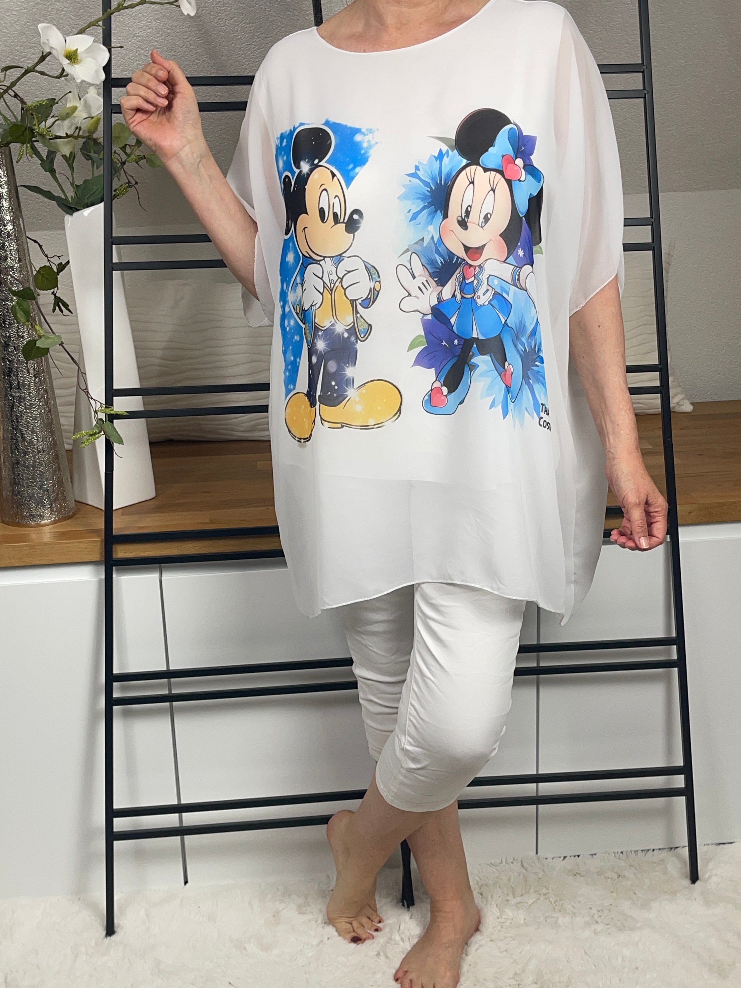 Damen - „Mickey“ Flattershirt Einheitsgrösse Gr. 38 - 48 in weiß - bunt