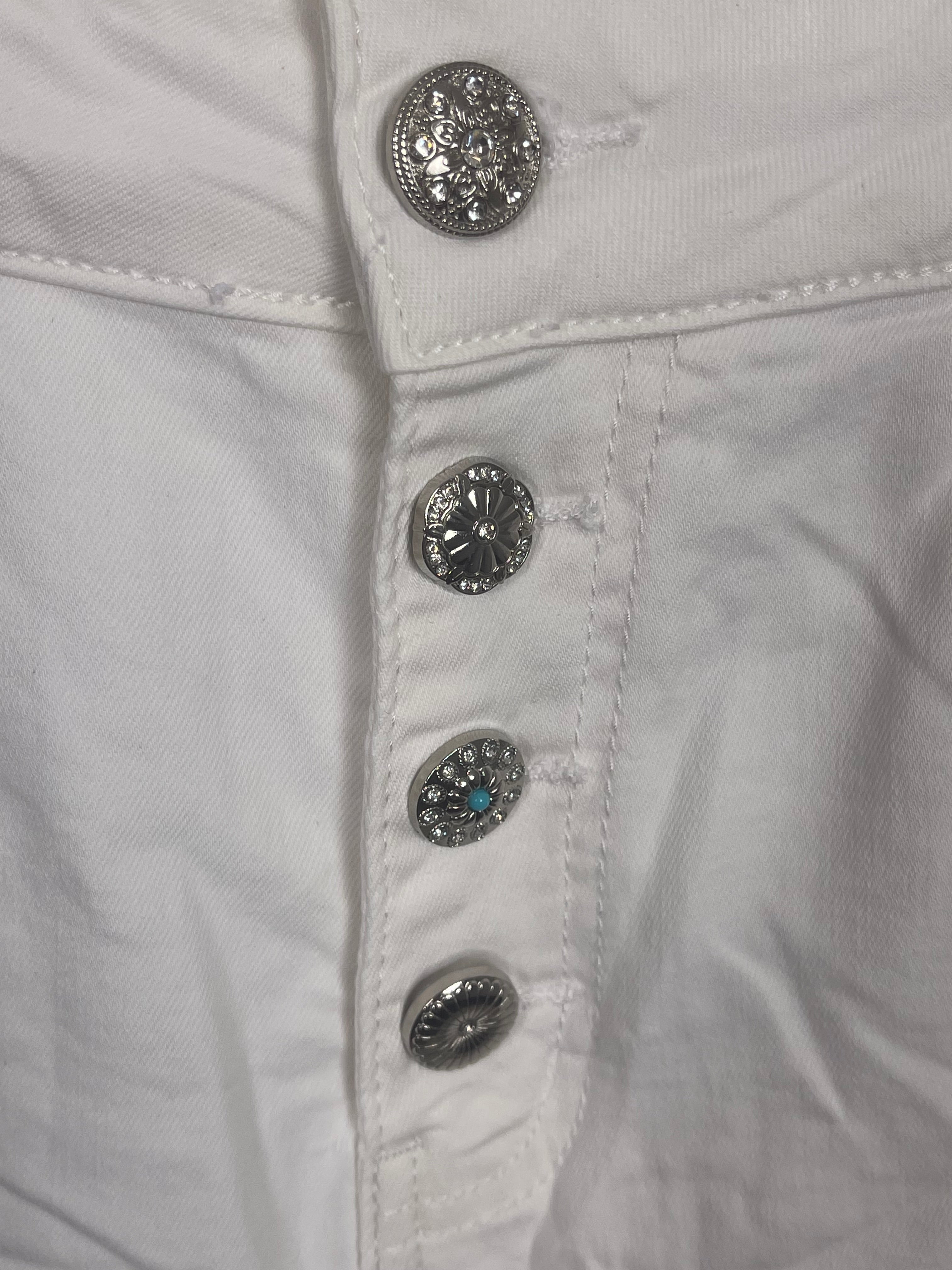 Damen 3/4 Jeans mit edler Knopfleiste Gr. 38 - 48 in weiß