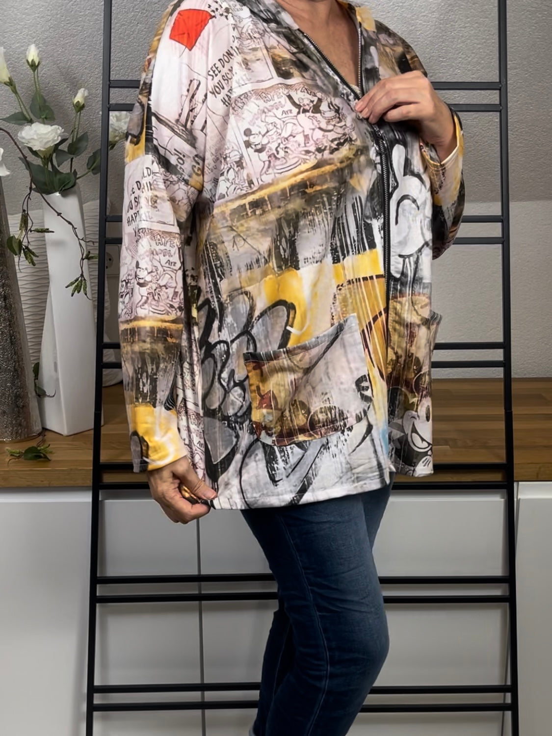 Edle leichte Damen Blusen - Jacke „Mickey“ mit Kapuze Einheitsgrösse Gr. 38 - 44 in 3 Varianten
