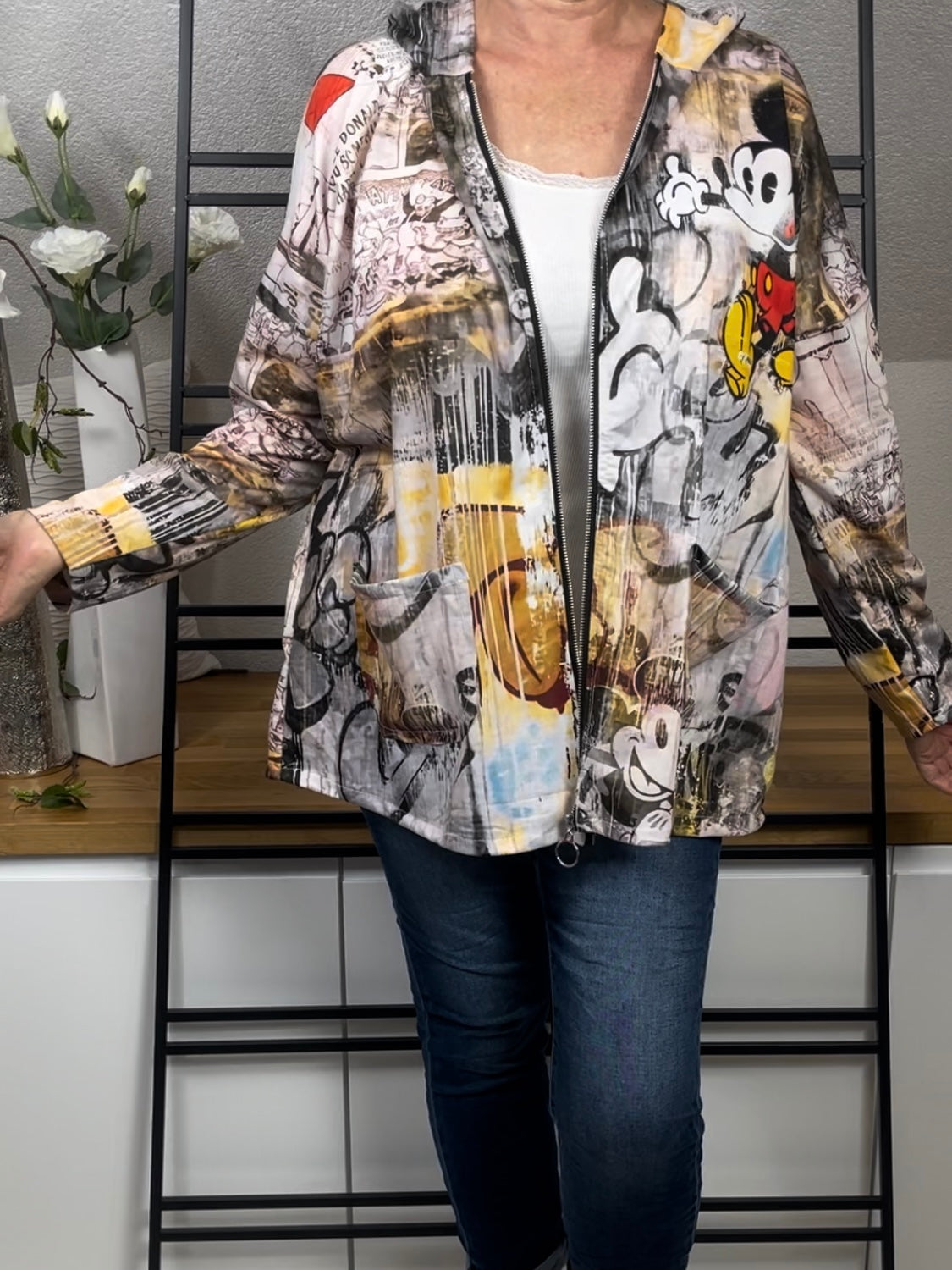 Edle leichte Damen Blusen - Jacke „Mickey“ mit Kapuze Einheitsgrösse Gr. 38 - 44 in 3 Varianten