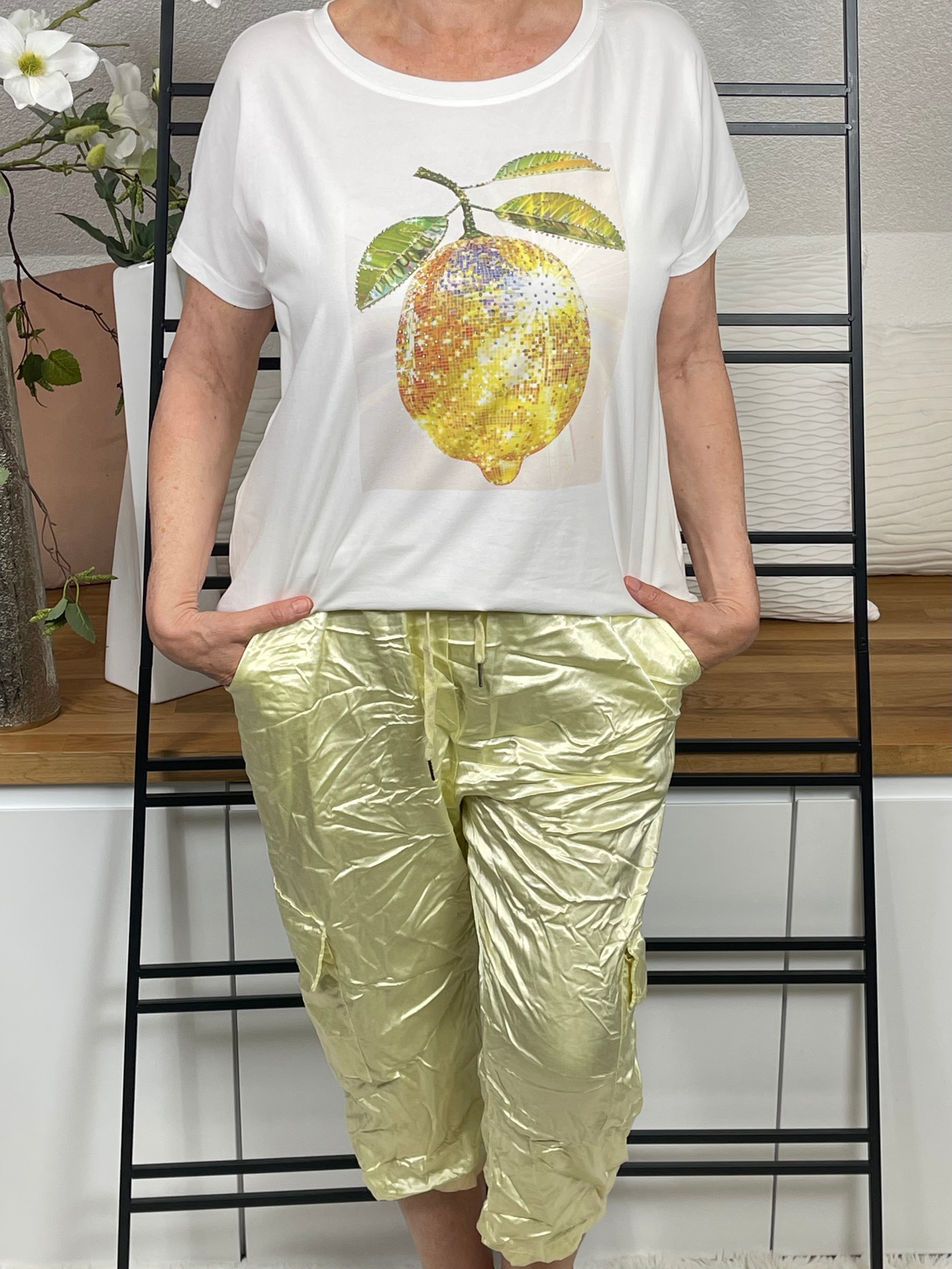 Damen - T - Shirt „Zitrone“ Einheitsgrösse Gr. 38 - 44 in weiß - gelb