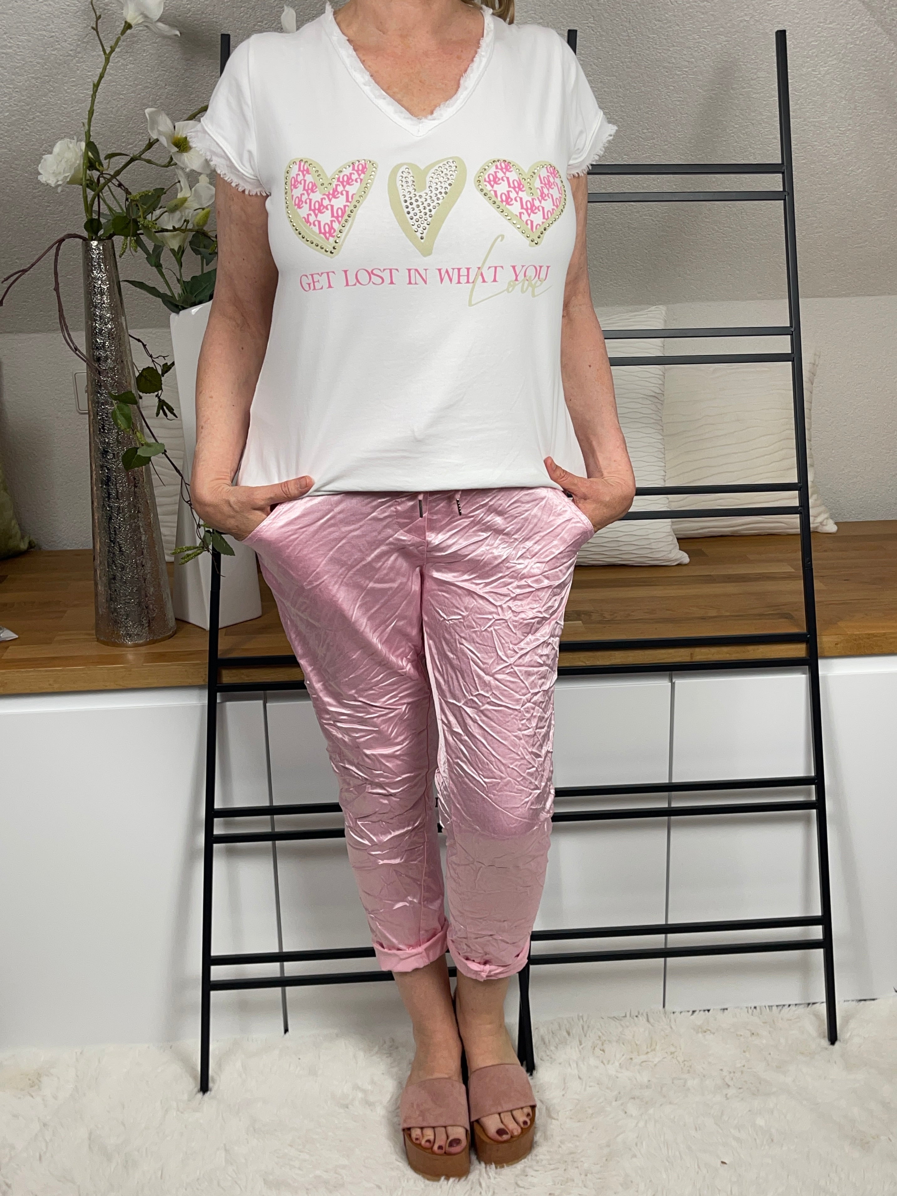 Damen - T - Shirt „Herz“ Einheitsgröße Gr. 36 - 40 in weiß - rosa