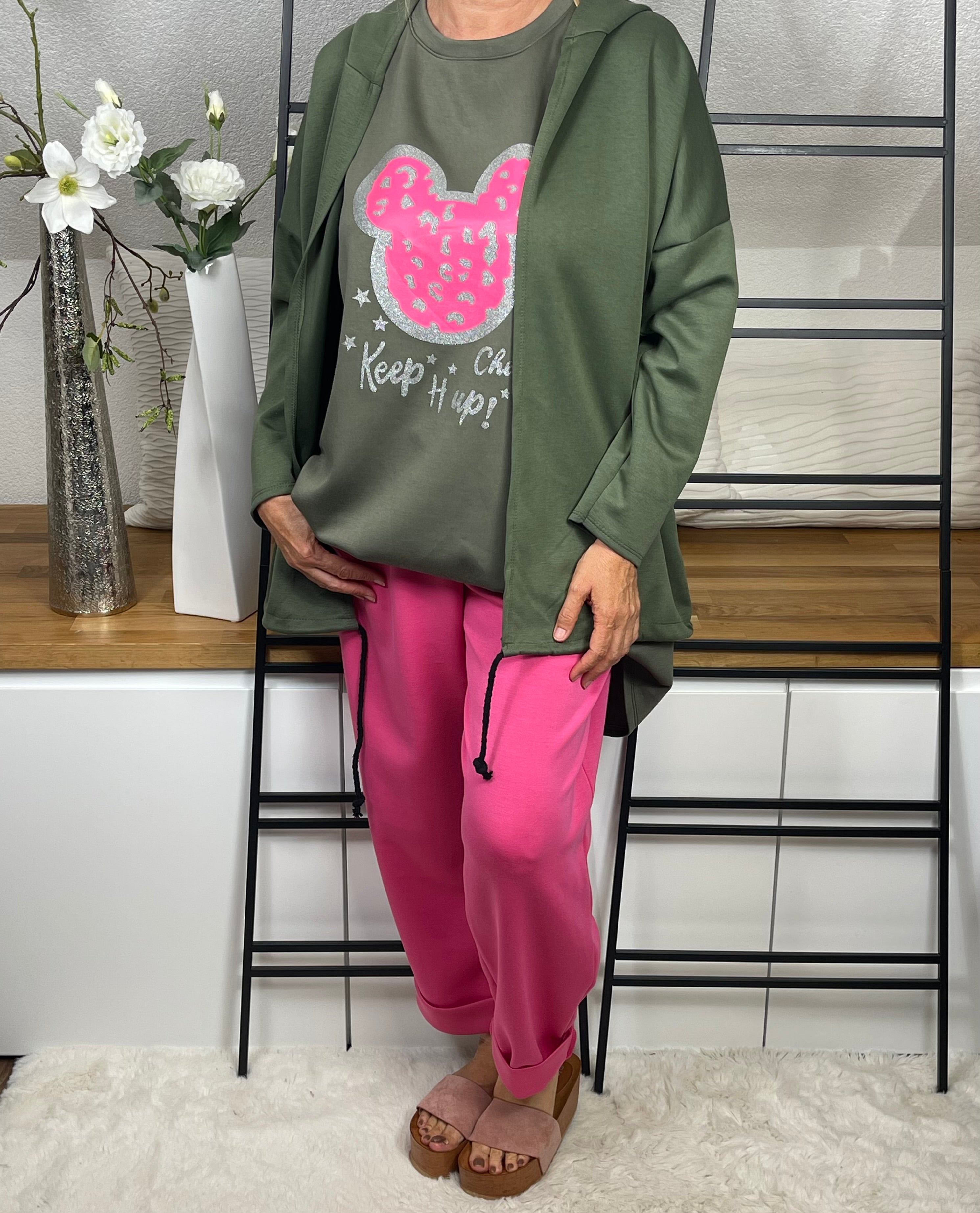 Damen - Sweatshirt „Mickey Mouse“ Einheitsgrösse Gr. 42 - 48 in khaki