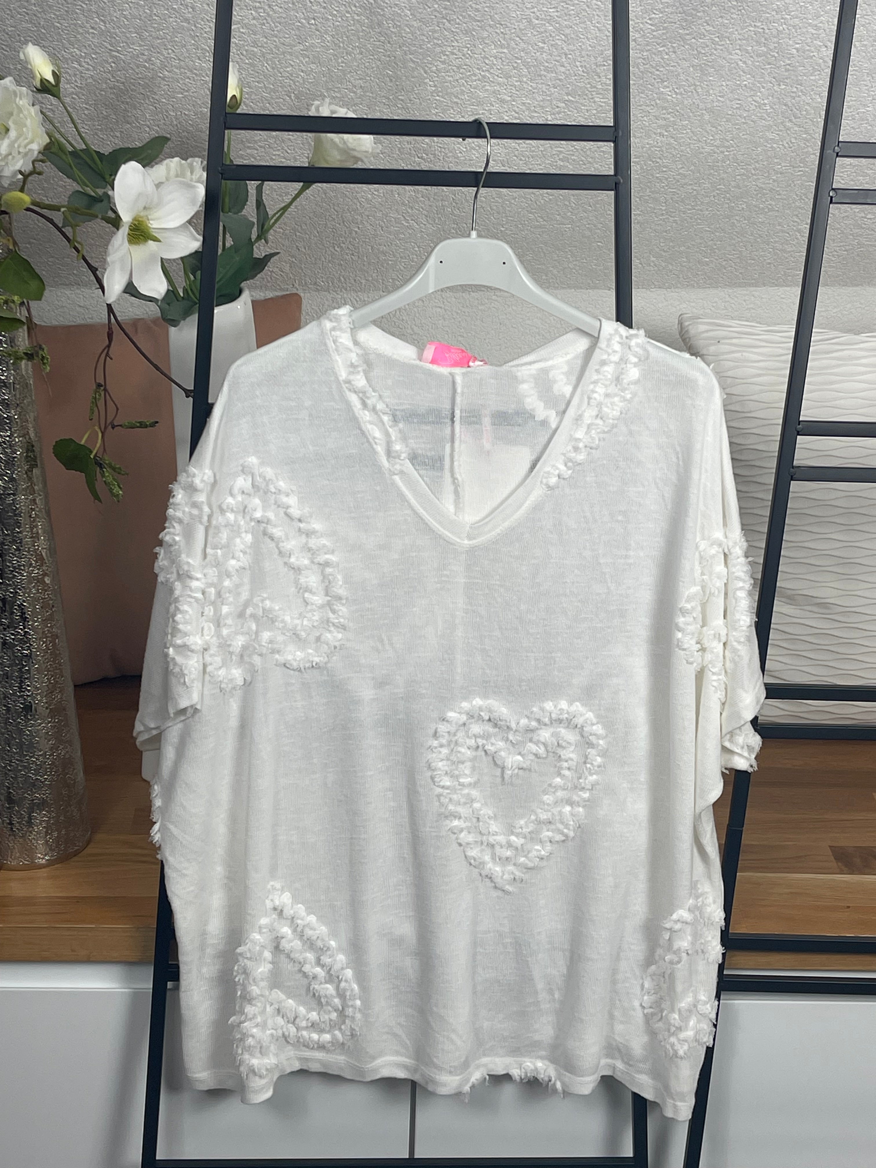 Damen Pullover - T - Shirt „Herzle“ Einheitsgröße Gr. 38 - 44 in 7 Farben