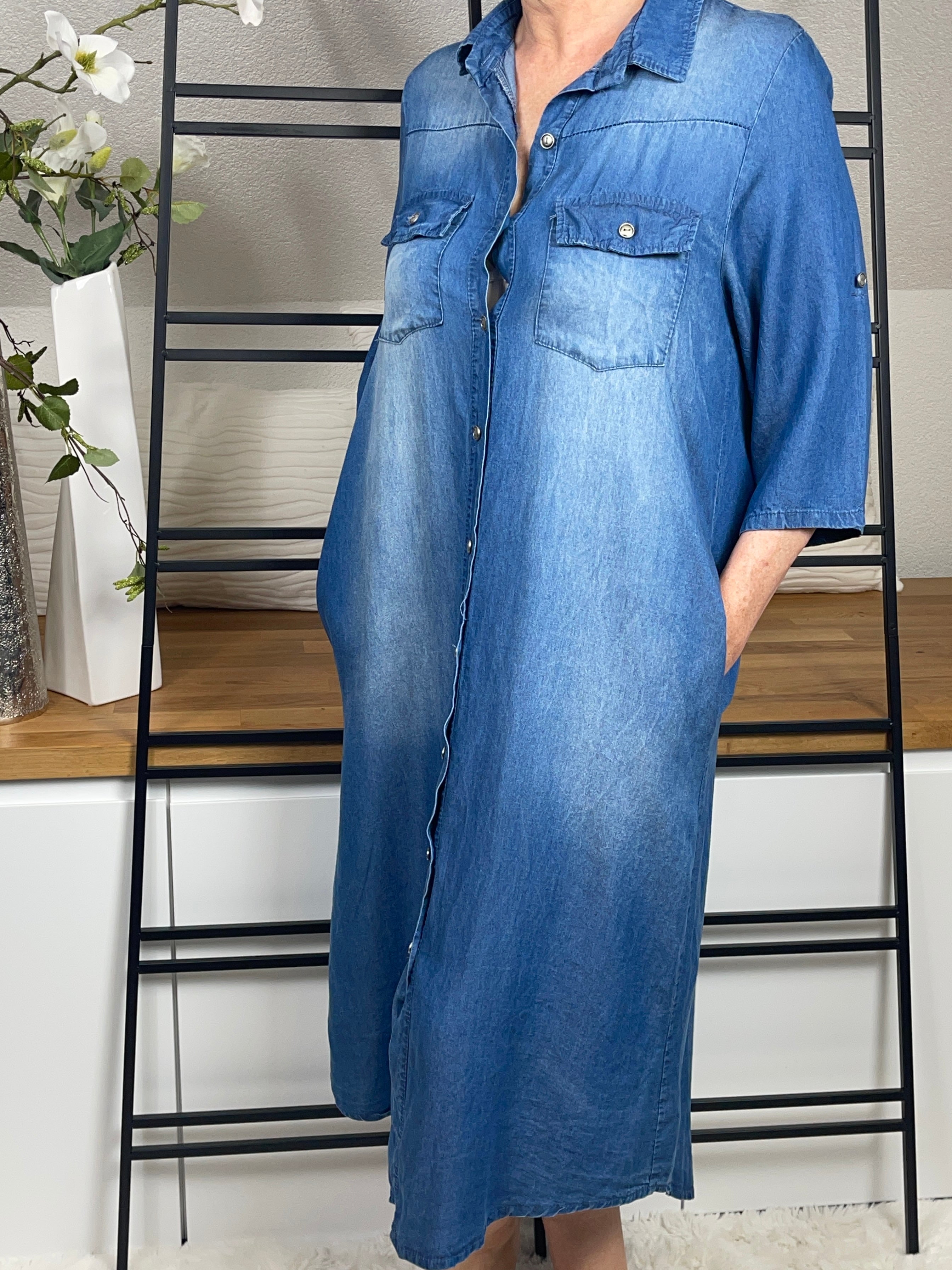Damen Jeans - Kleid Einheitsgröße Gr. 38 - 44 in blau
