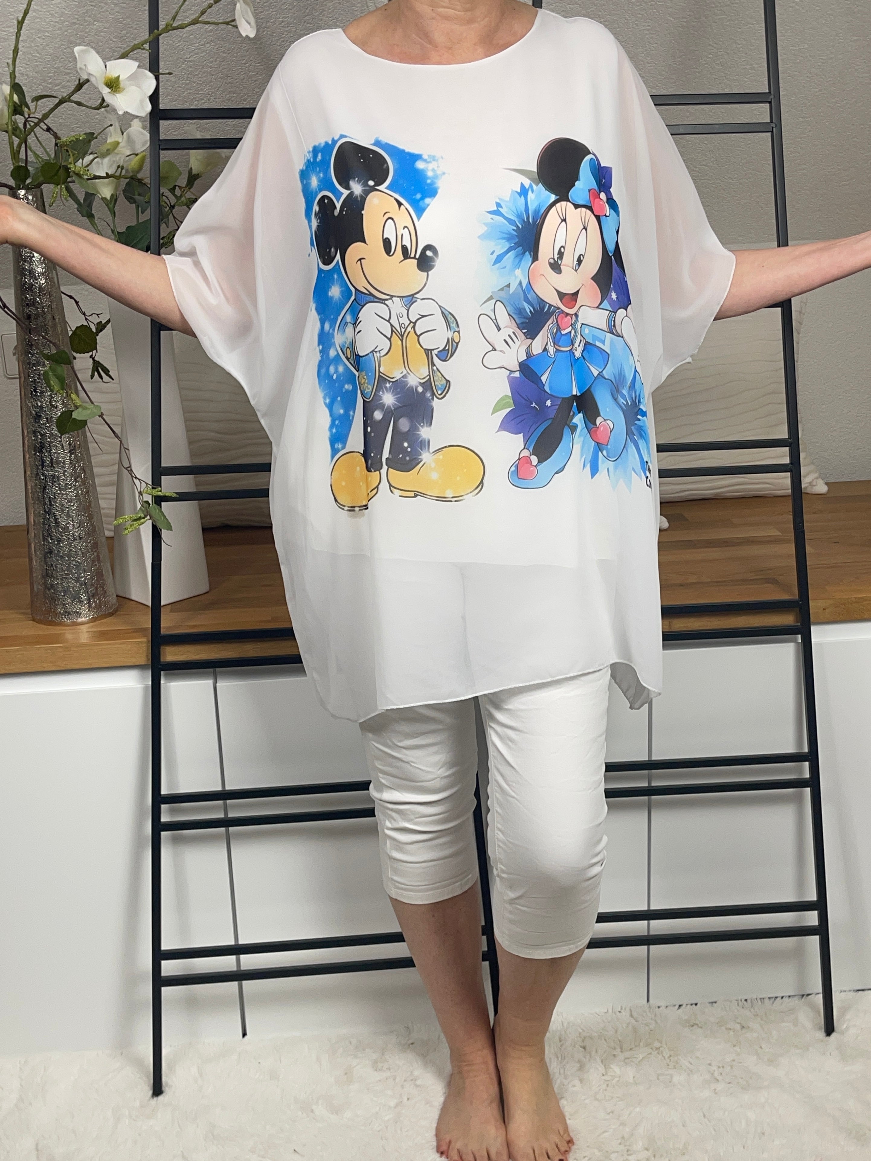 Damen - „Mickey“ Flattershirt Einheitsgrösse Gr. 38 - 48 in weiß - bunt