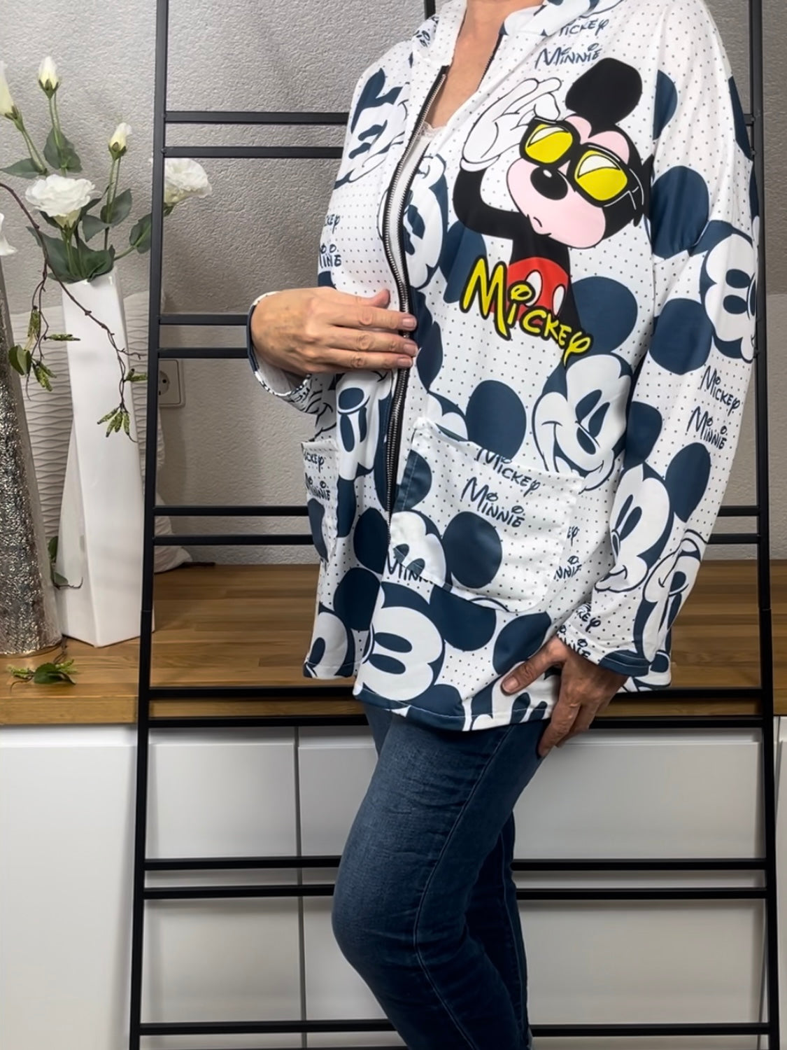Edle leichte Damen Blusen - Jacke „Mickey“ mit Kapuze Einheitsgrösse Gr. 38 - 44 in 3 Varianten