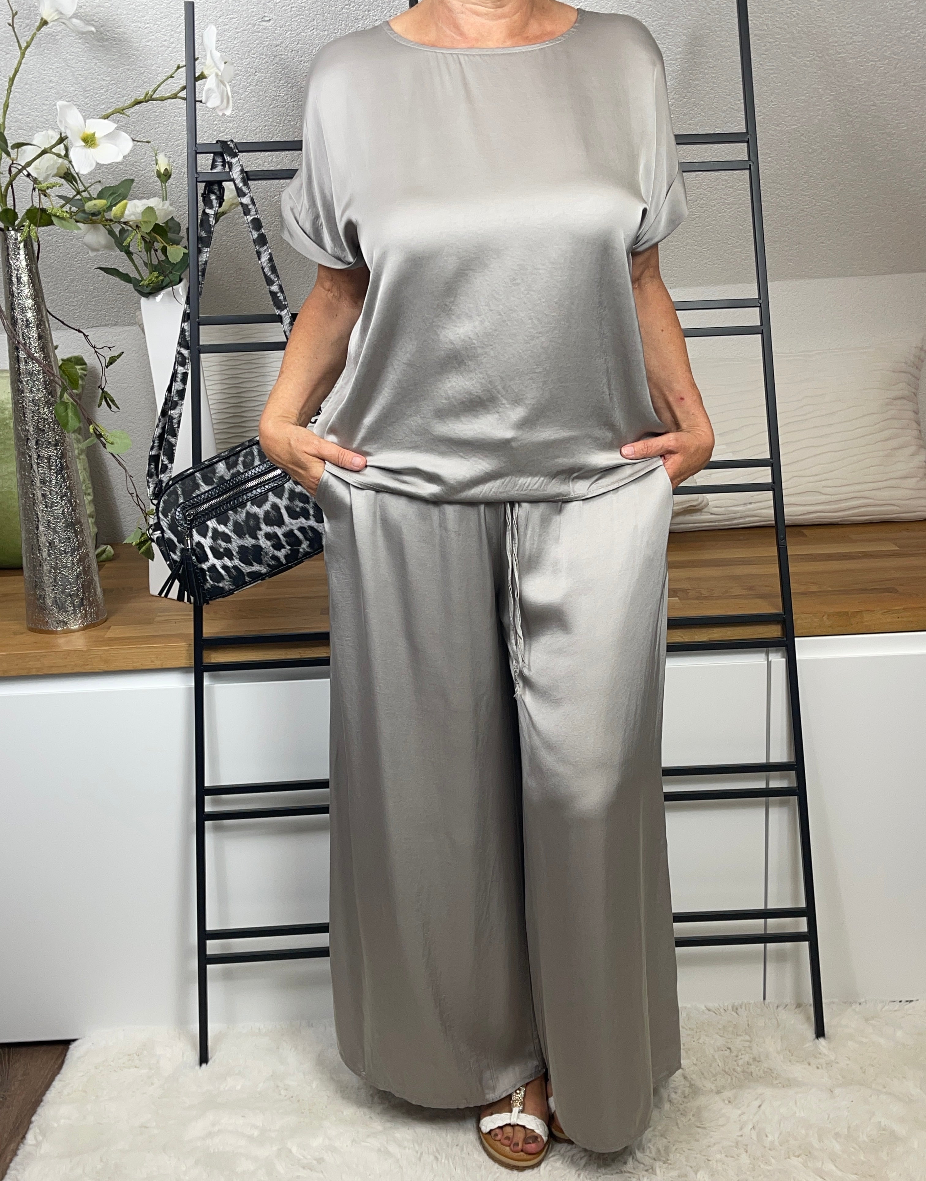 Elegante weite Damen - Glanz - Jogpant Einheitsgrösse Gr. 36 - 42 in 5 Farben
