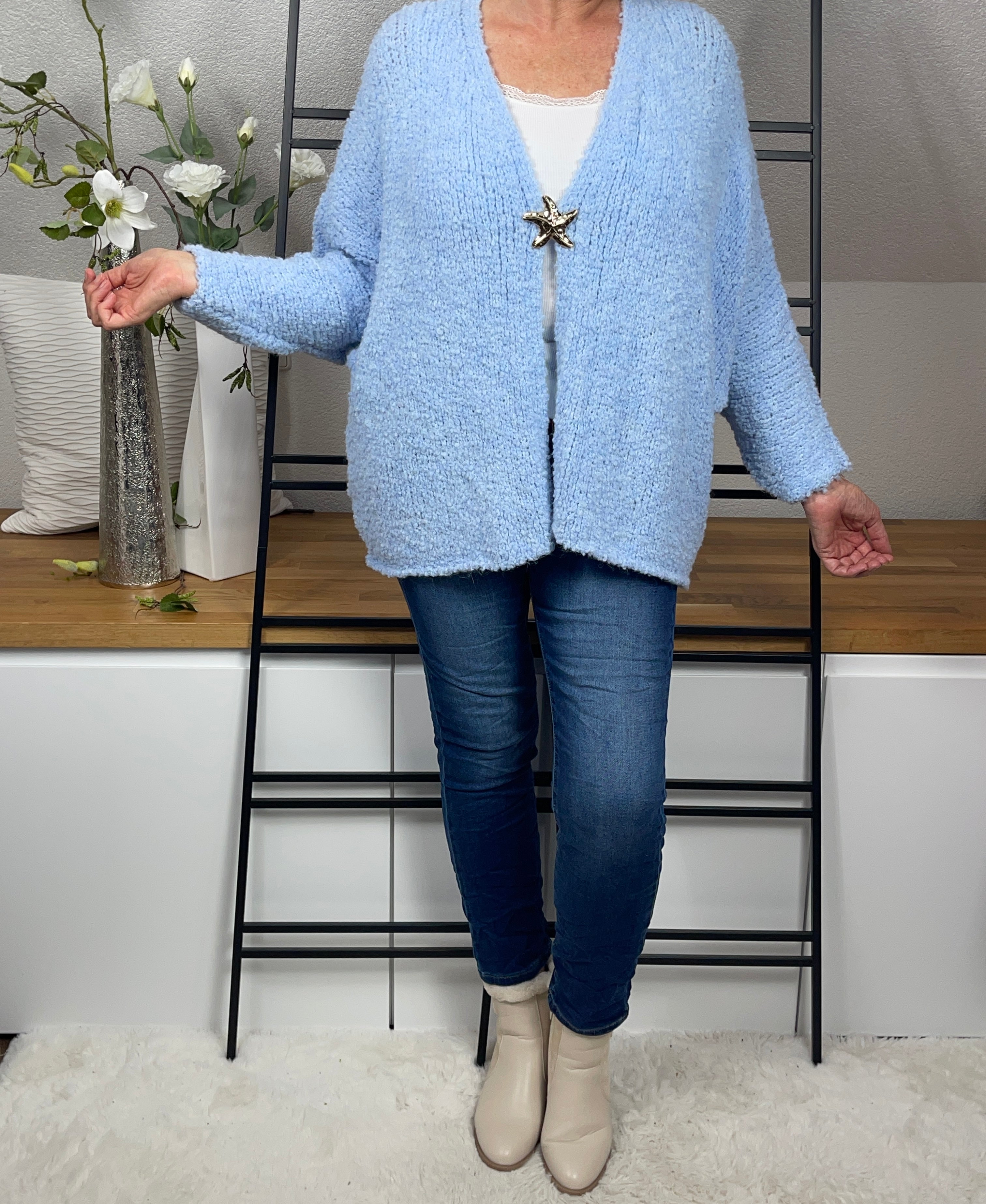 Damen „Boucle“ Strickjacke mit Alpaka Einheitsgrösse Gr. 38 - 46 in 4 Farben