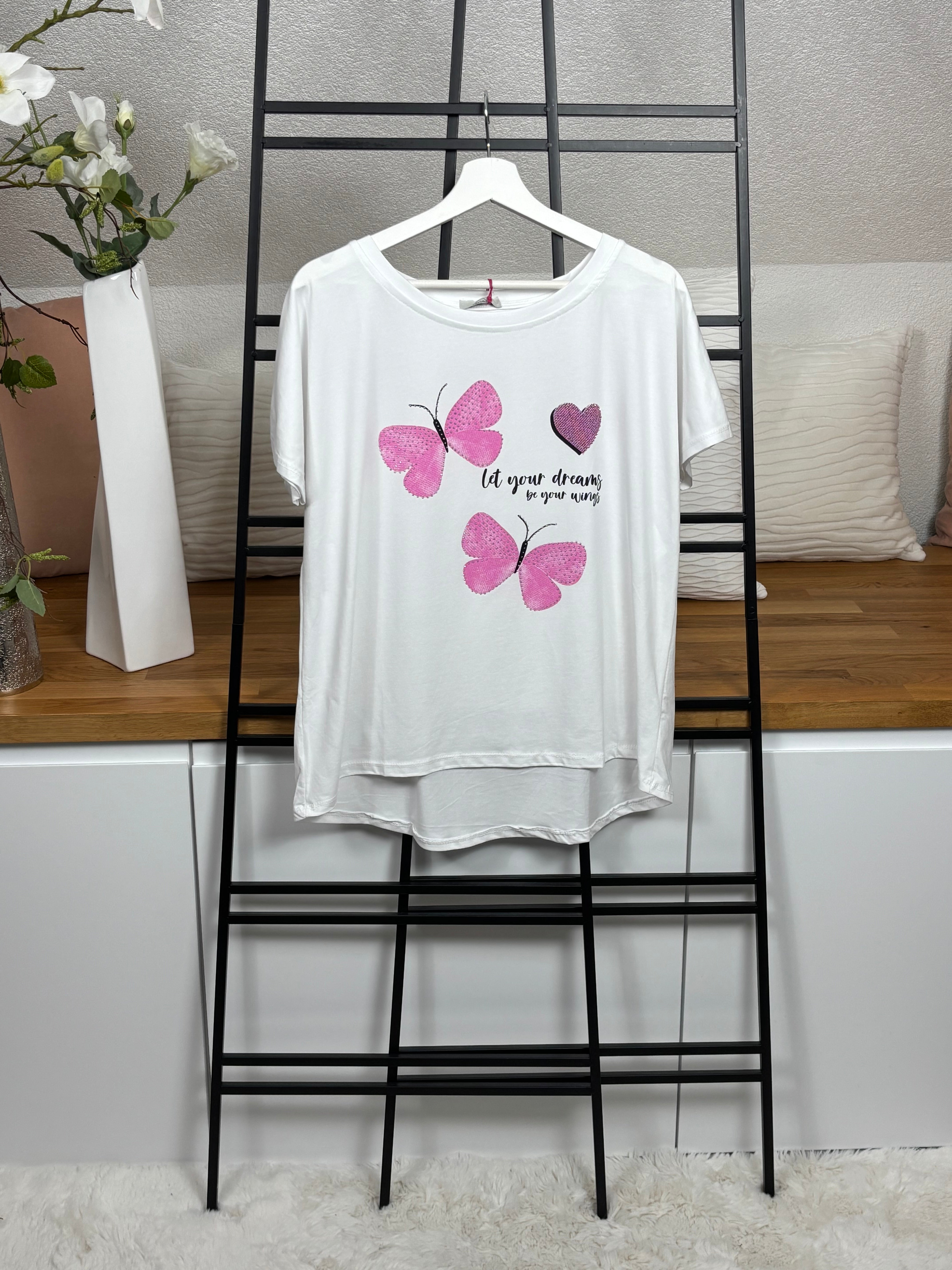 Damen- T - Shirt „Schmetterling“ Einheitsgrösse Gr. 36 - 44 in 3 Farben