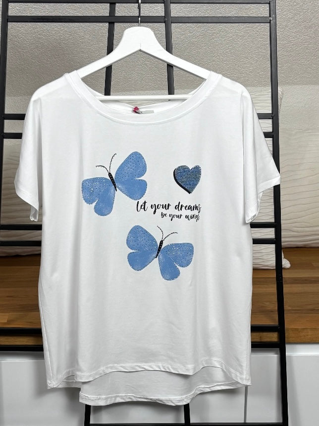 Damen- T - Shirt „Schmetterling“ Einheitsgrösse Gr. 36 - 44 in 3 Farben