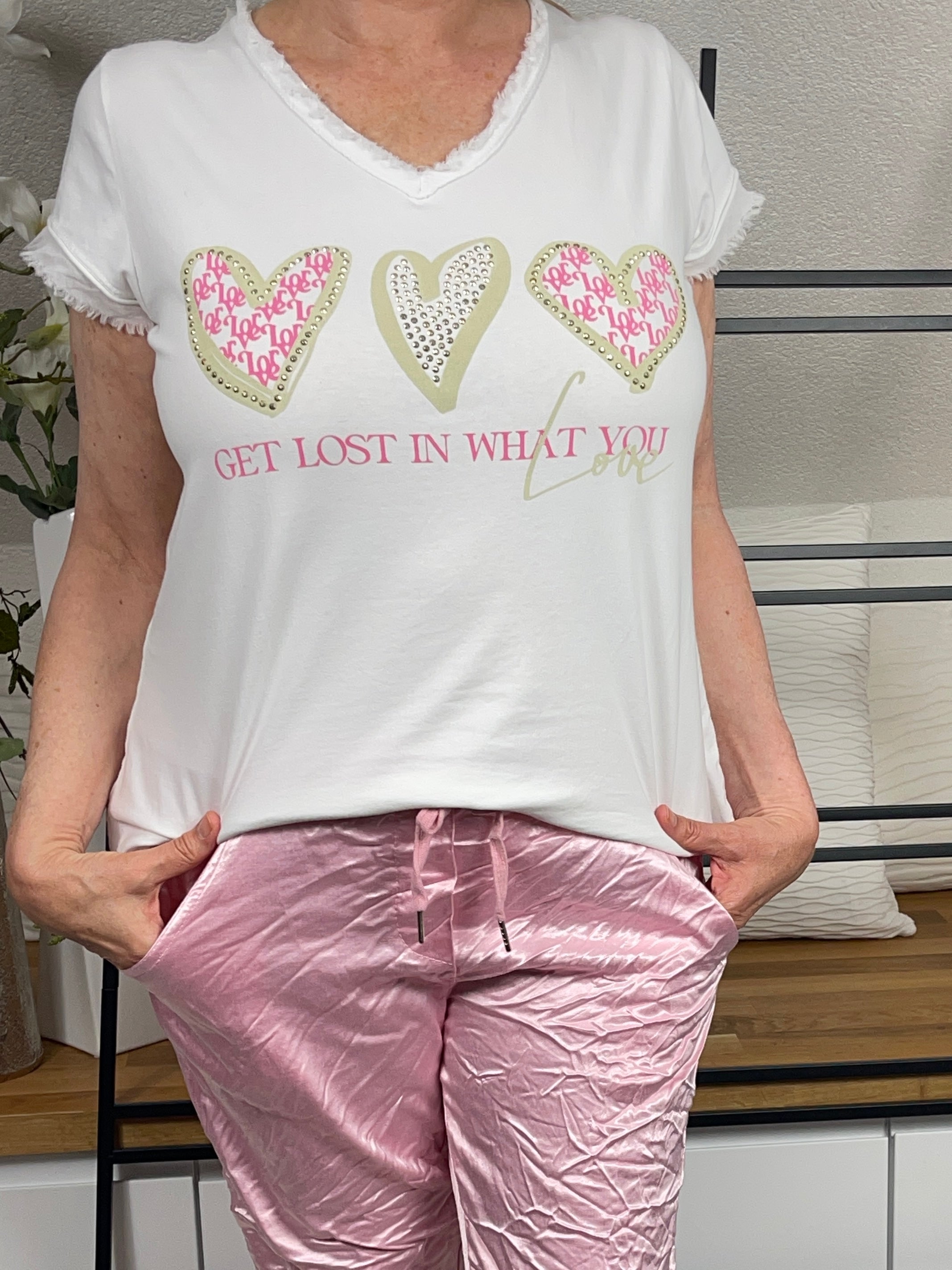 Damen - T - Shirt „Herz“ Einheitsgröße Gr. 36 - 40 in weiß - rosa