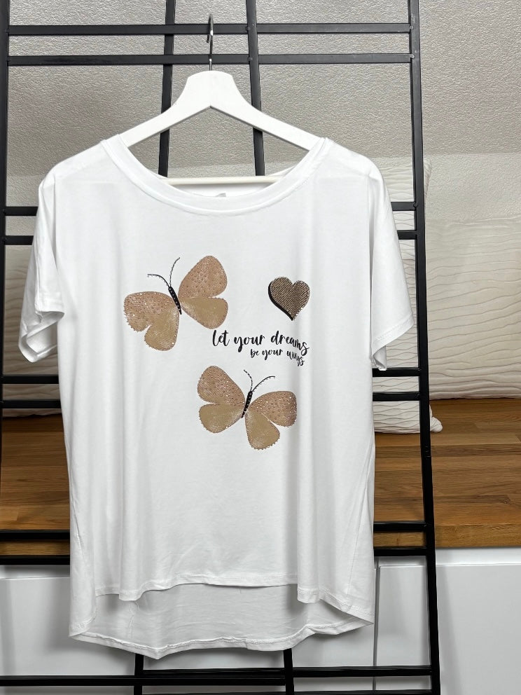 Damen- T - Shirt „Schmetterling“ Einheitsgrösse Gr. 36 - 44 in 3 Farben