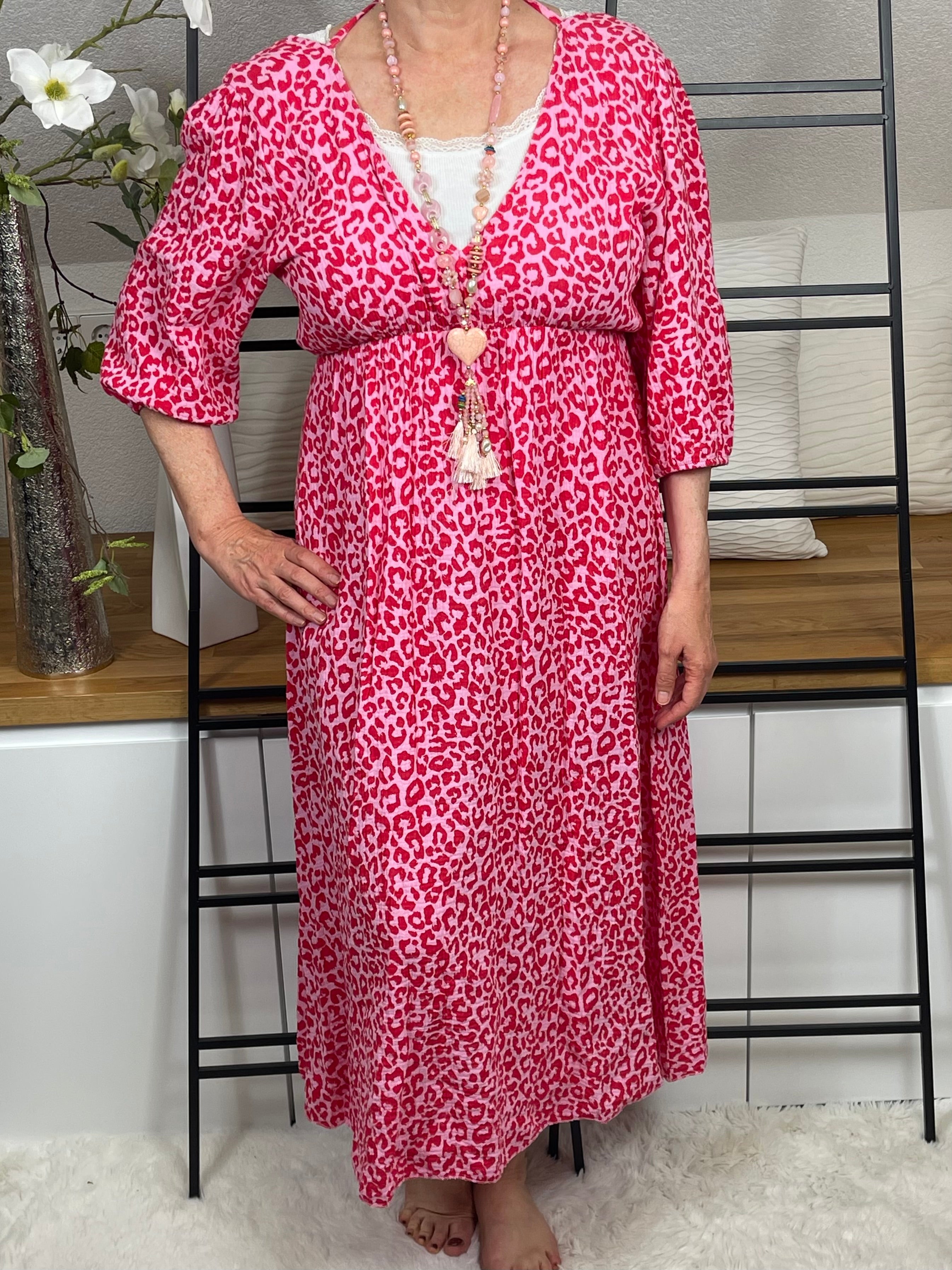 Damen - Musselin - Kleid „Animal Look“ Einheitsgröße Gr. 38 - 42 in pink - rose