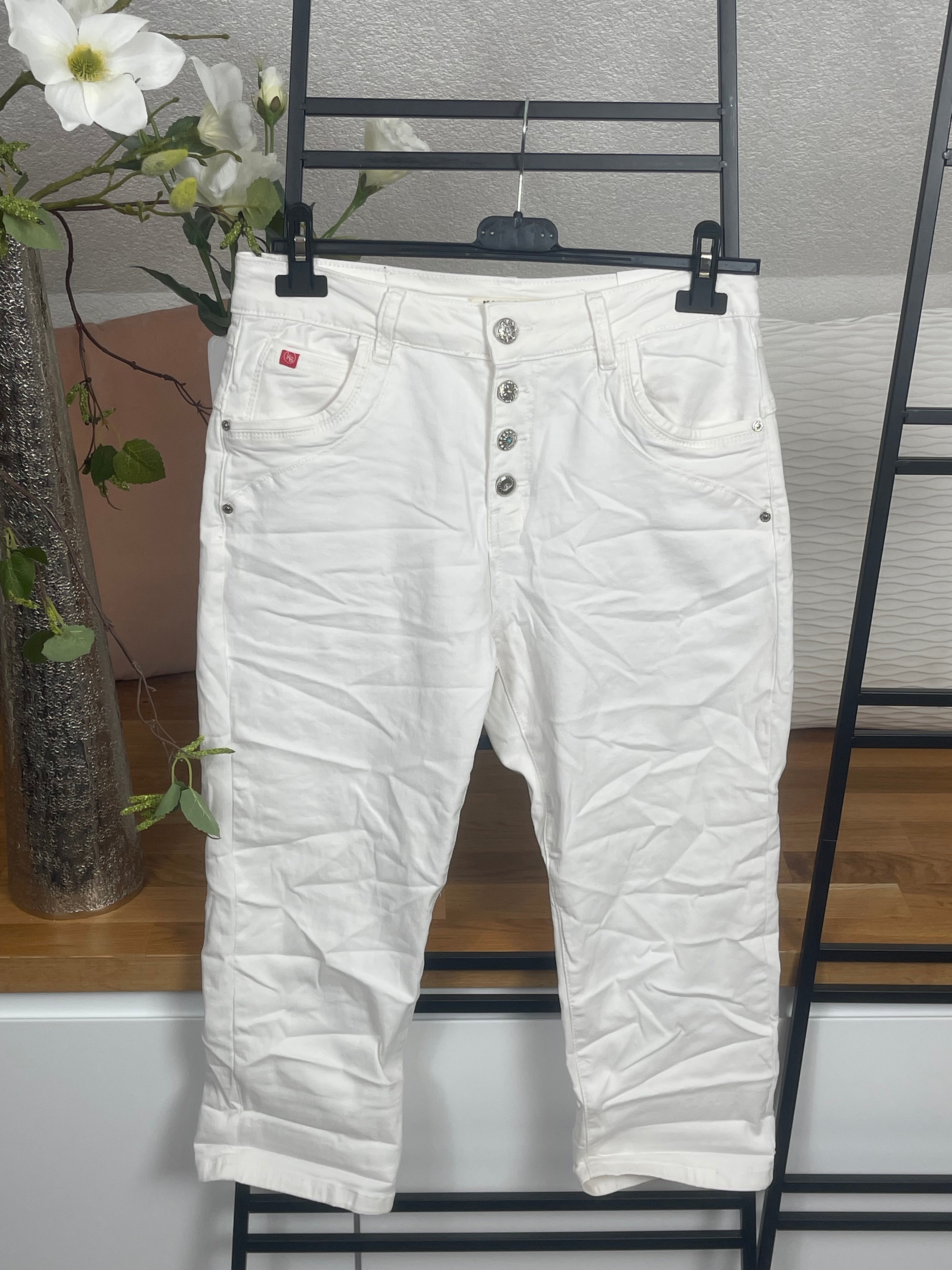 Damen 3/4 Jeans mit edler Knopfleiste Gr. 38 - 48 in weiß