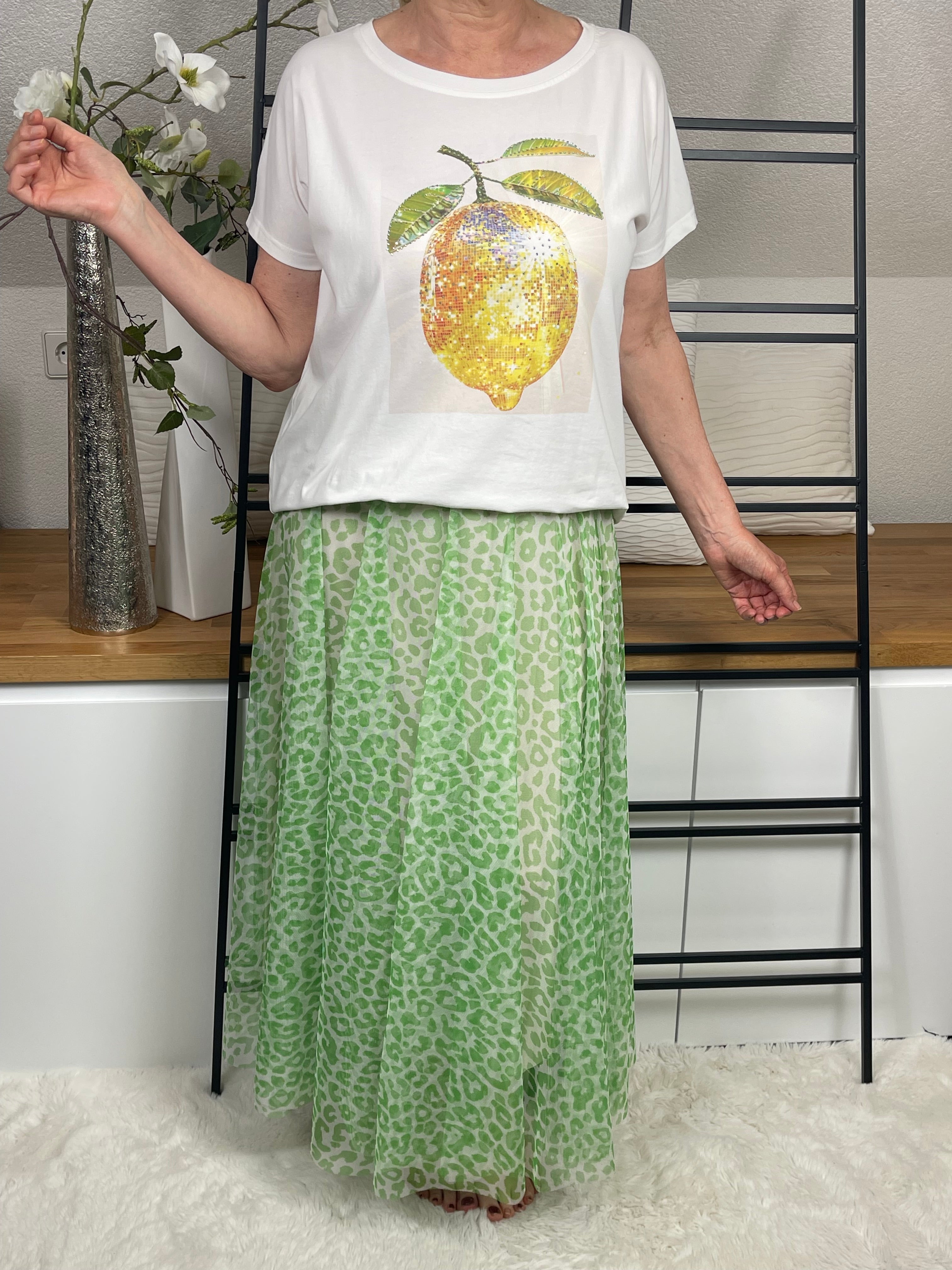 Damen - T - Shirt „Zitrone“ Einheitsgrösse Gr. 38 - 44 in weiß - gelb