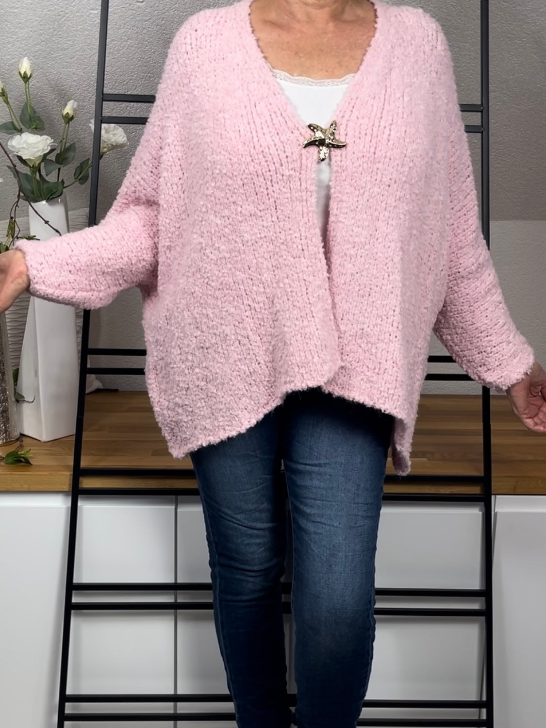 Damen „Boucle“ Strickjacke mit Alpaka Einheitsgrösse Gr. 38 - 46 in 4 Farben