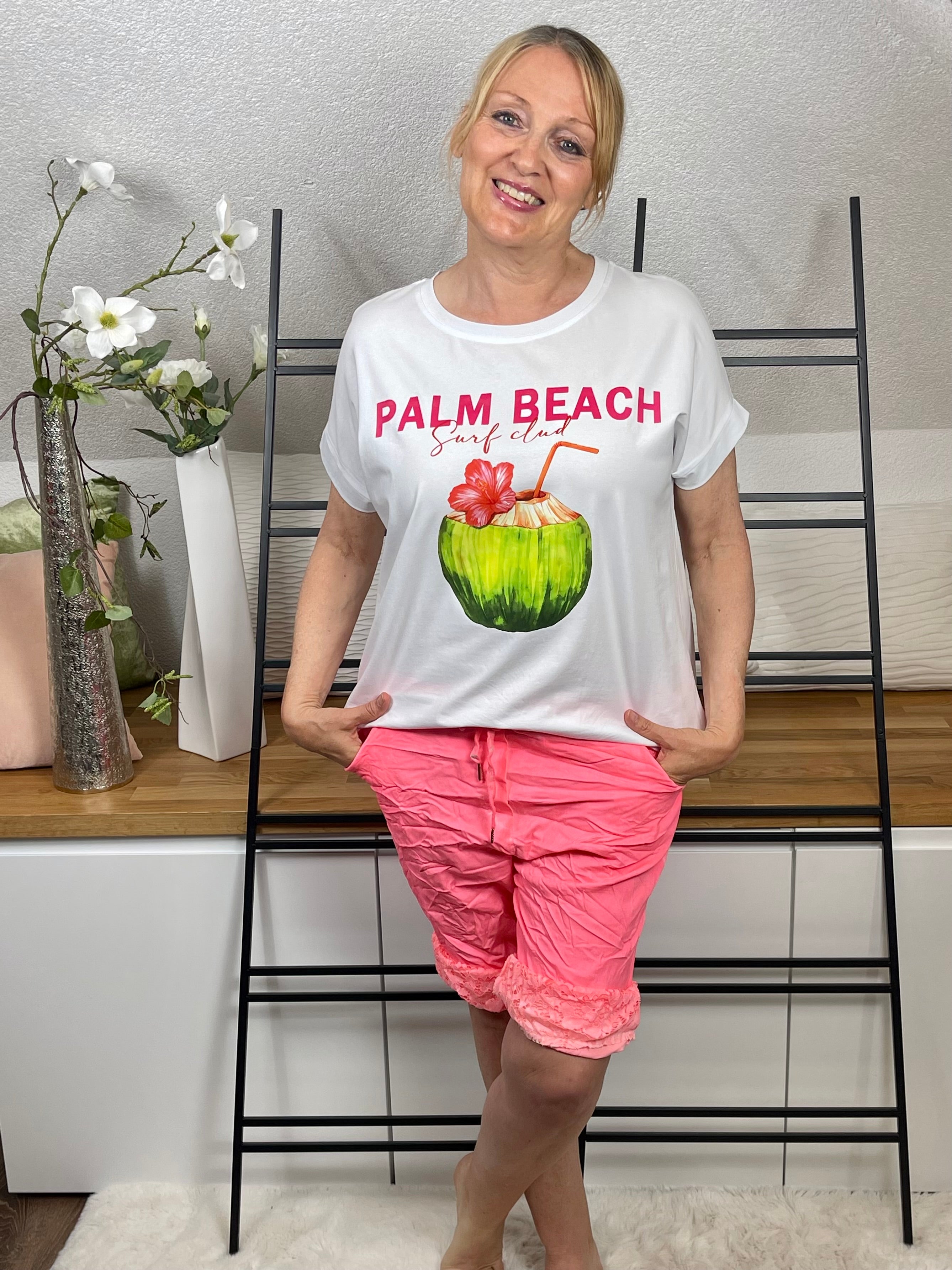 Damen 3/4 Jogpant - Short mit Spitze Einheitsgröße Gr. 42 - 48 in Neonkoralle