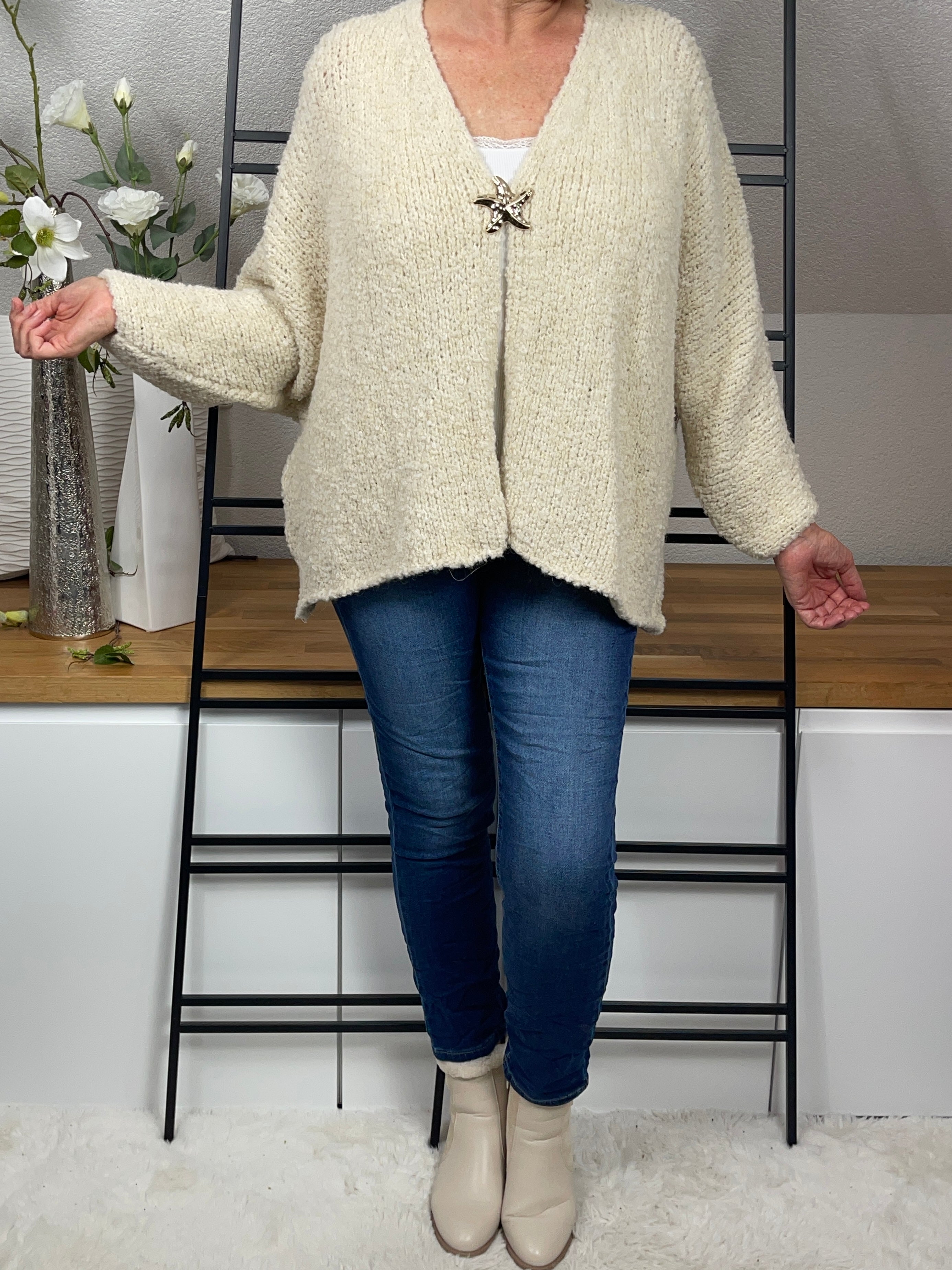 Damen „Boucle“ Strickjacke mit Alpaka Einheitsgrösse Gr. 38 - 46 in 4 Farben