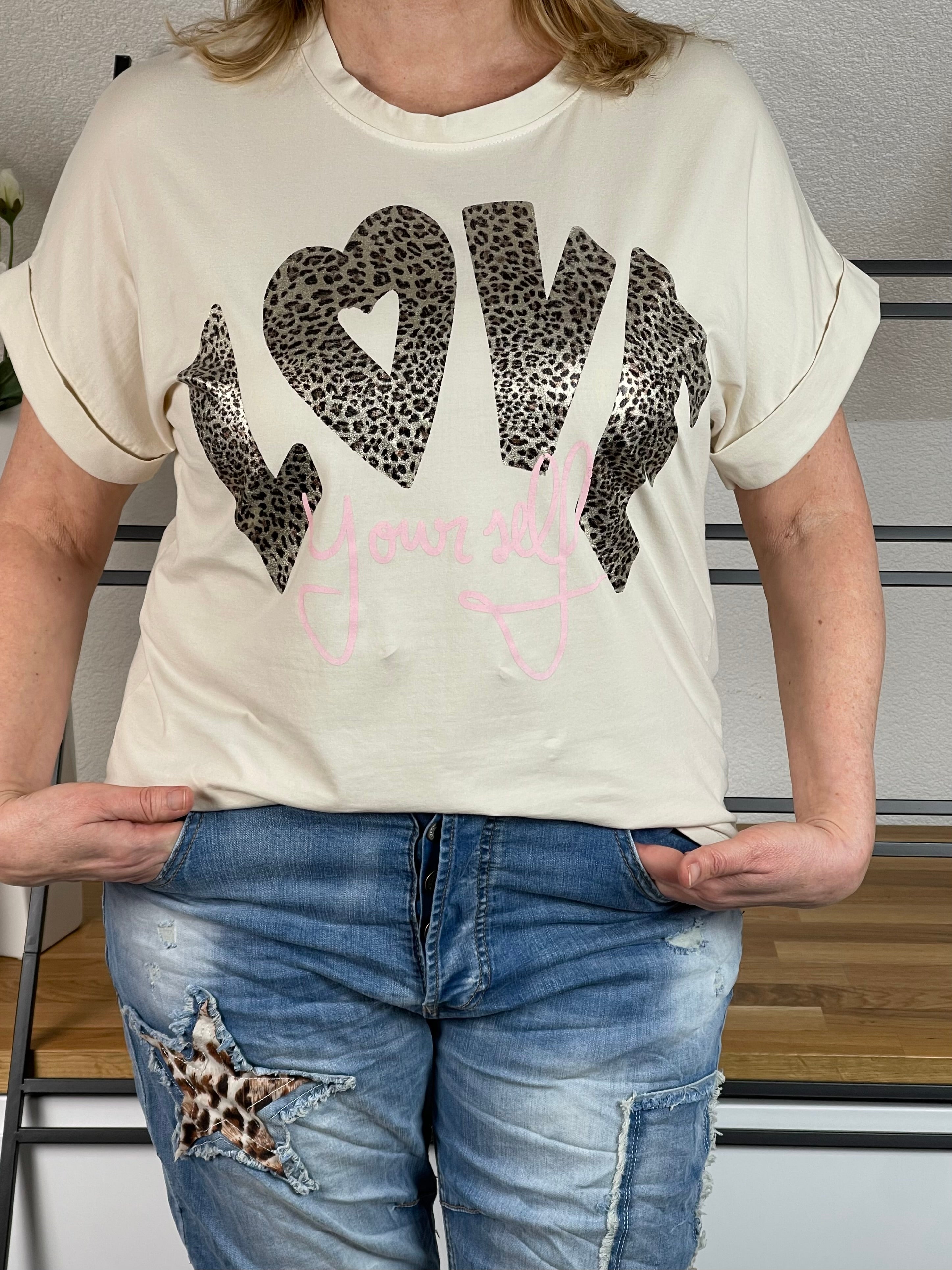 T - Shirt „Love yourself“ Einheitsgröße Gr. 38 - 42 in 6 Farben