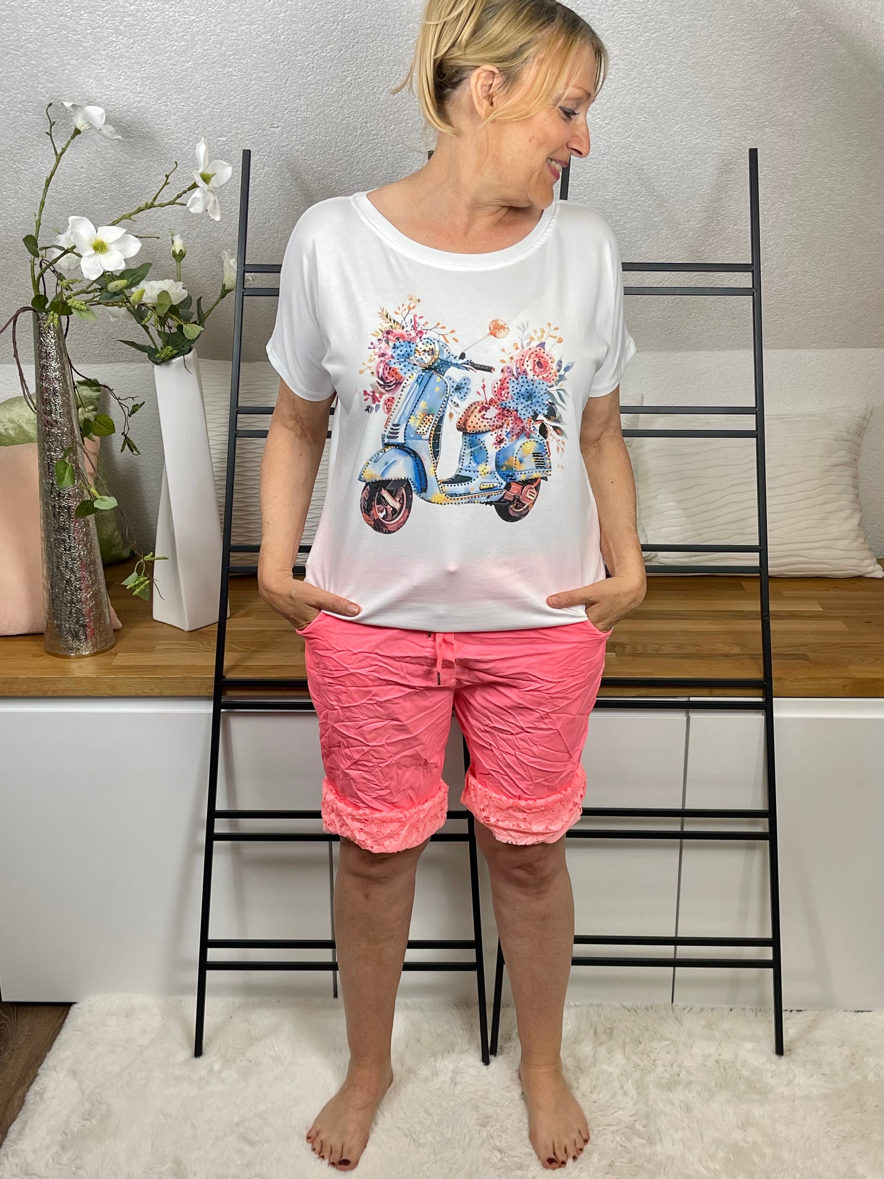 Damen 3/4 Jogpant - Short mit Spitze Einheitsgröße Gr. 42 - 48 in Neonkoralle