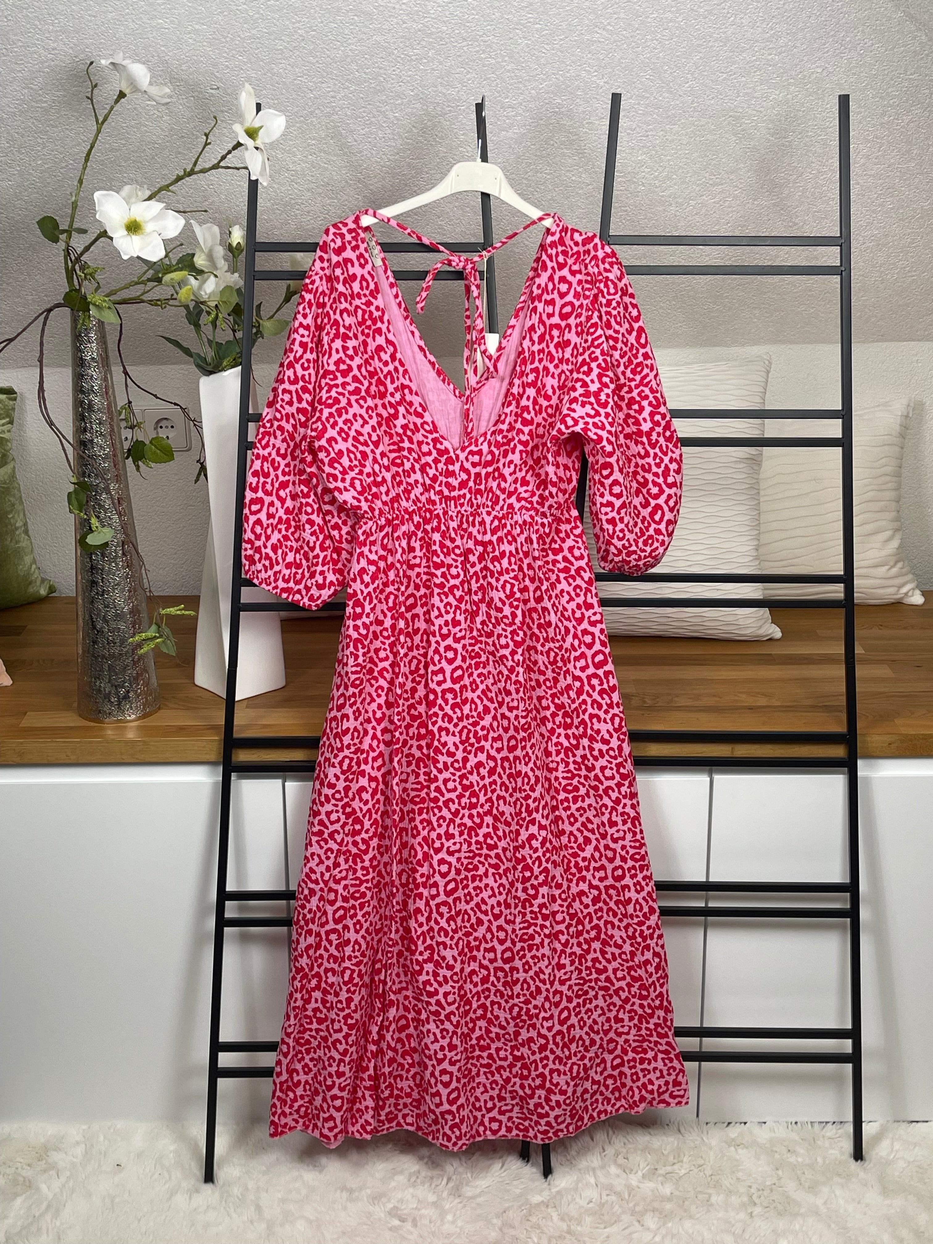 Damen - Musselin - Kleid „Animal Look“ Einheitsgröße Gr. 38 - 42 in pink - rose