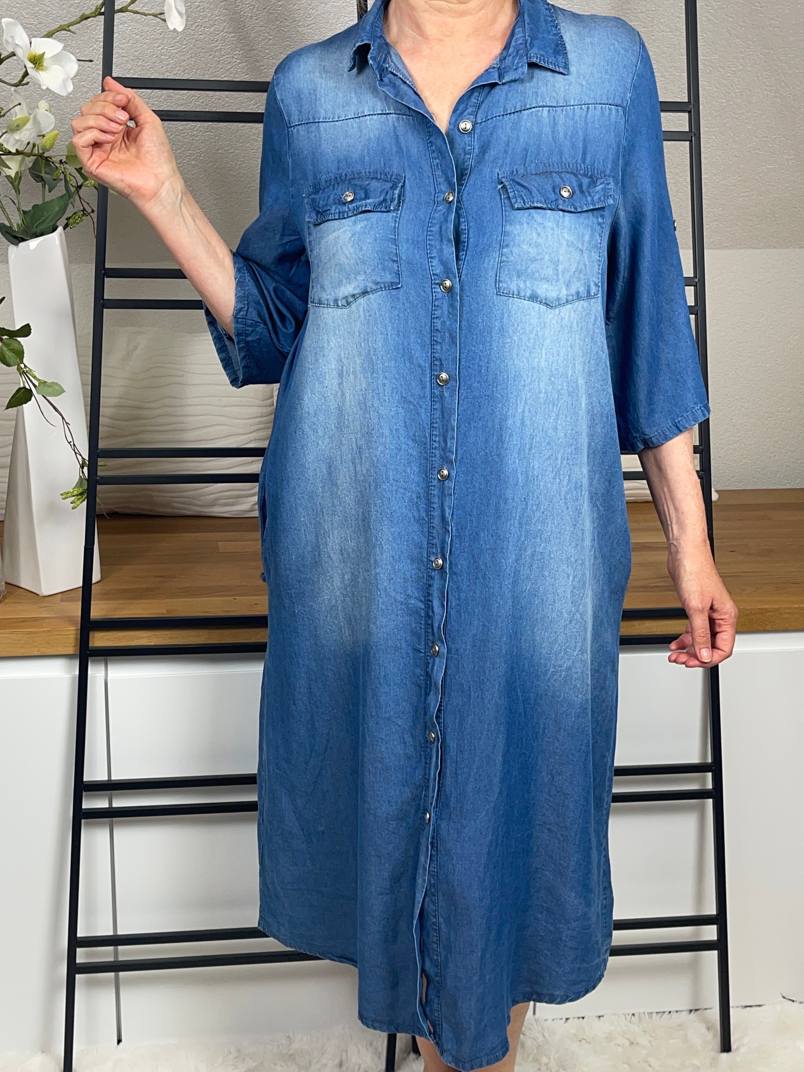 Damen Jeans - Kleid Einheitsgröße Gr. 38 - 44 in blau