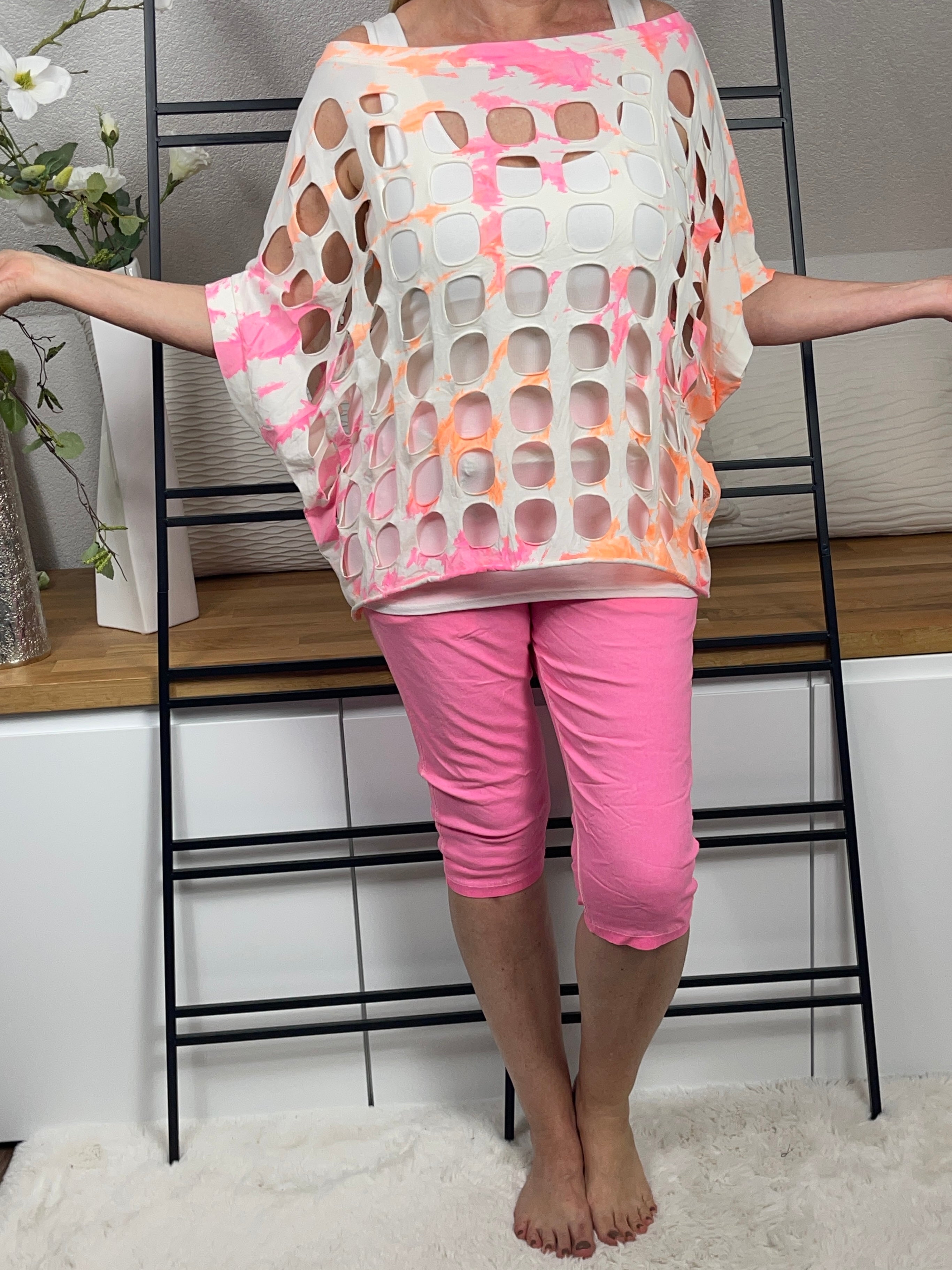 Damen - Pullover „Lochi Neon“ Einheitsgrösse Gr. 36 - 46 in orange - pink - weiß