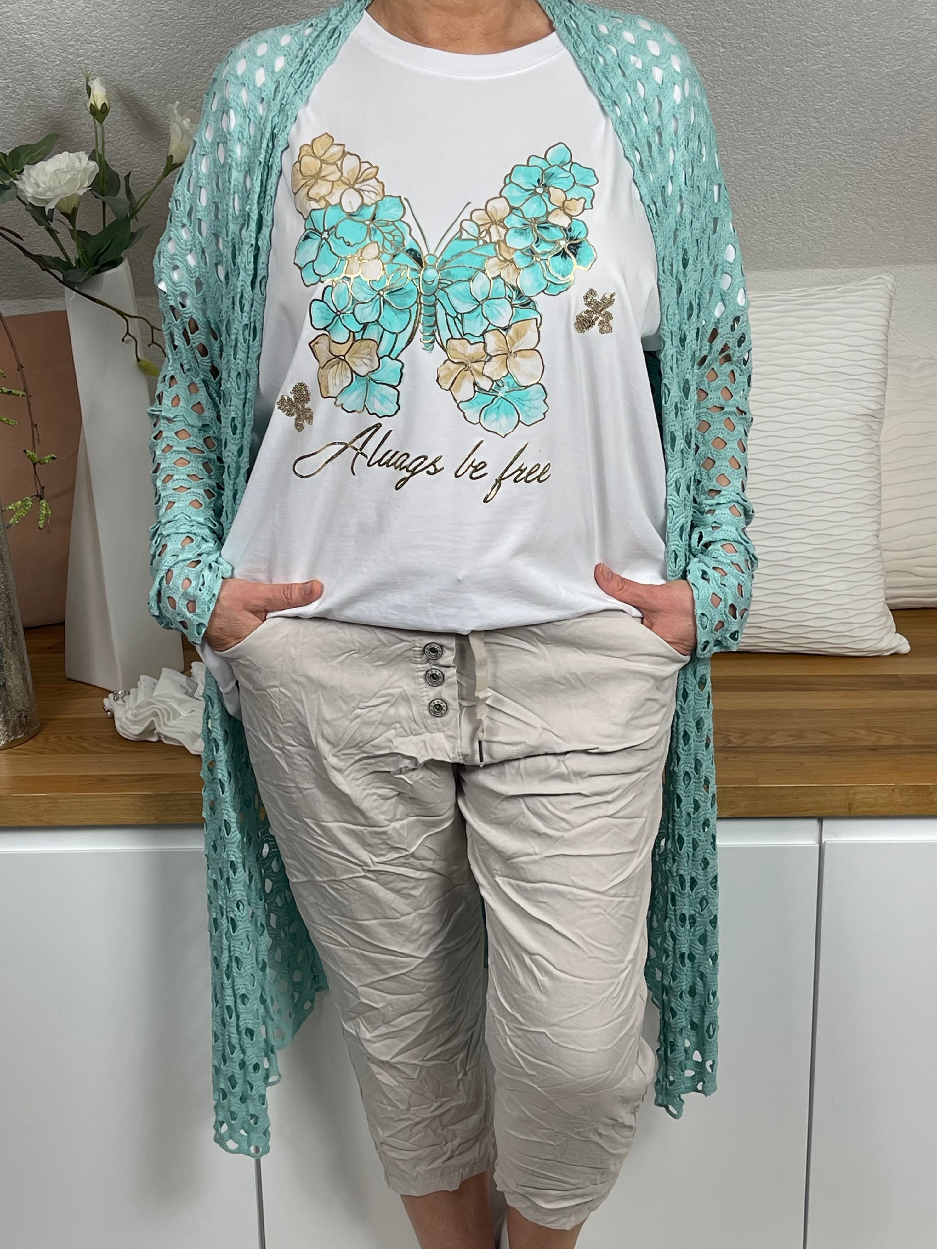 Damen T - Shirt „Schmetterling“ Einheitsgrösse Gr. 44 - 48 in 4 Farben
