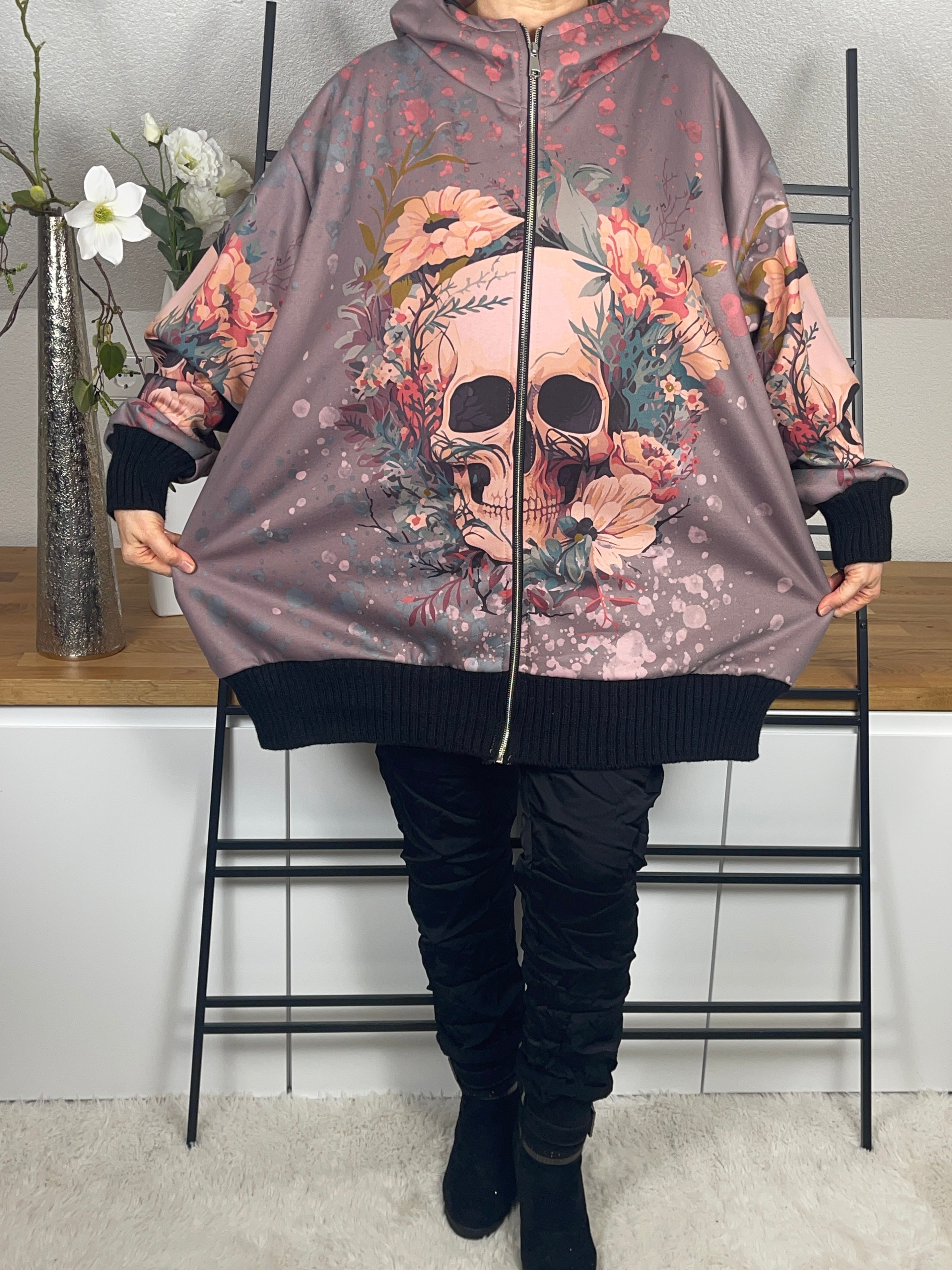 Damen - Softshelljacke „Skull“ in taupe - rose - bunt