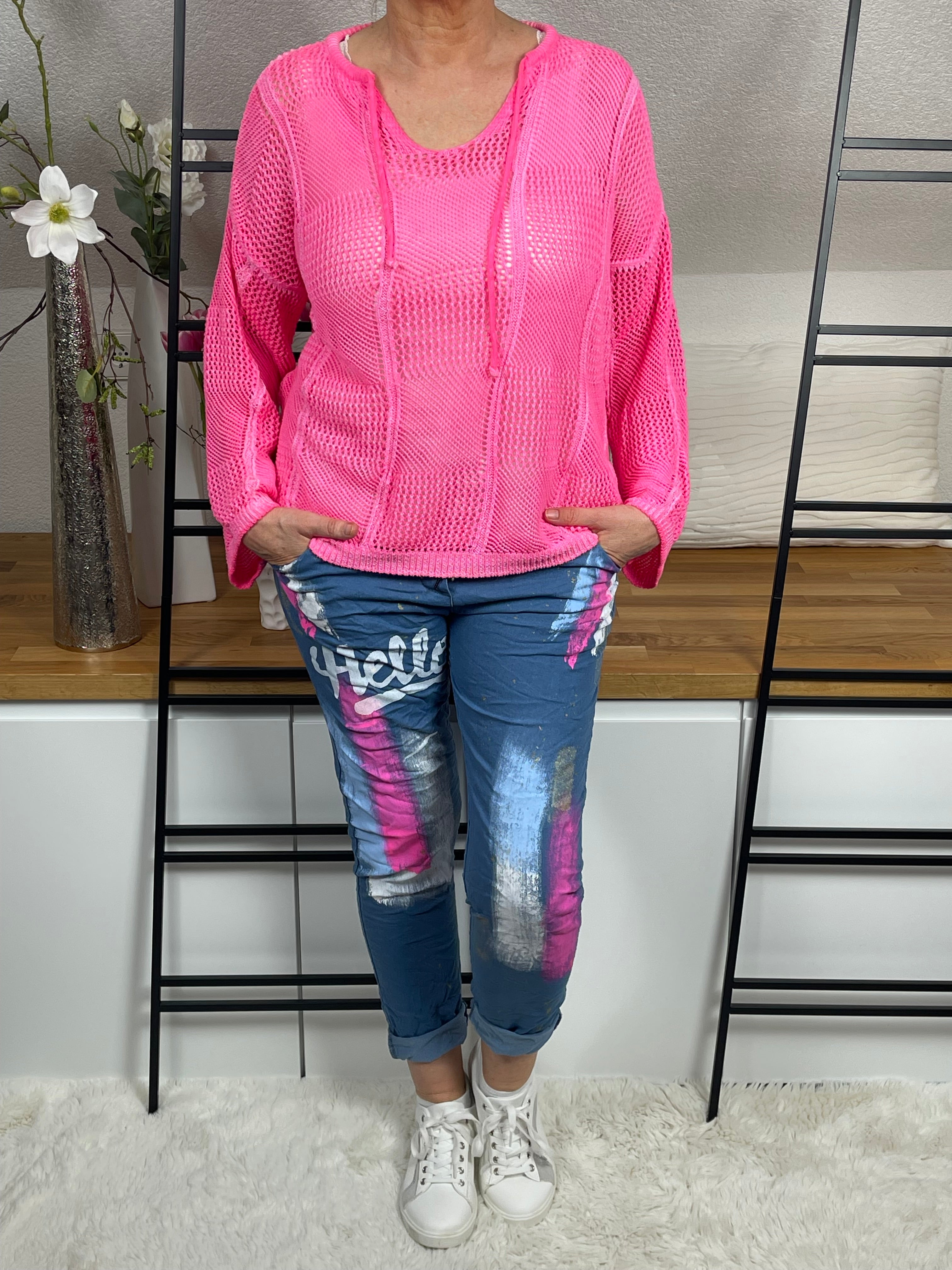 Damen - Jeans - Jogpant im Farbspritzer Design Einheitsgröße Gr. 38 - 44 in 3 Varianten