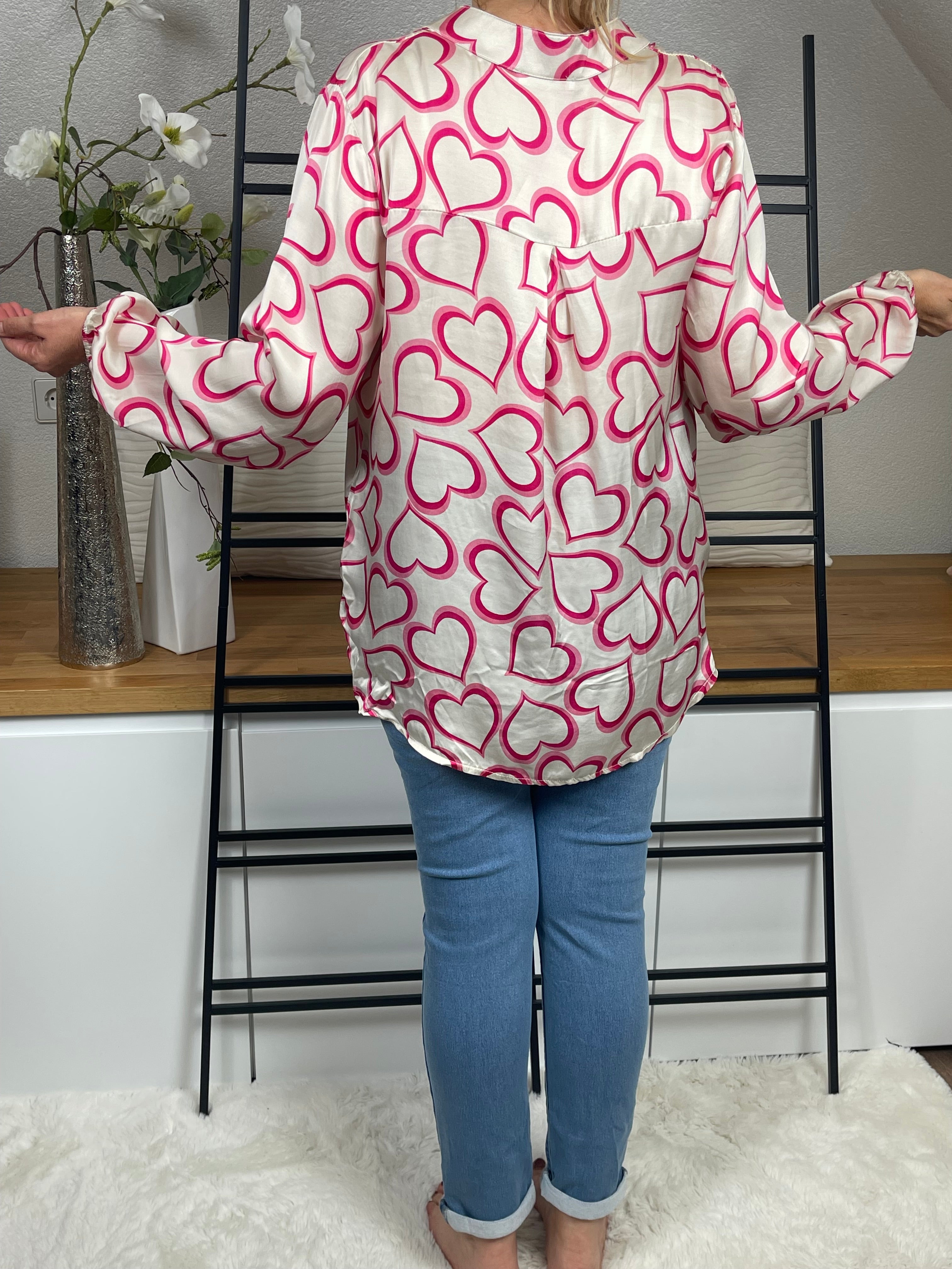 Damen - Bluse „Herzle“ Einheitsgrösse Gr. 36 - 42 in weiß - pink